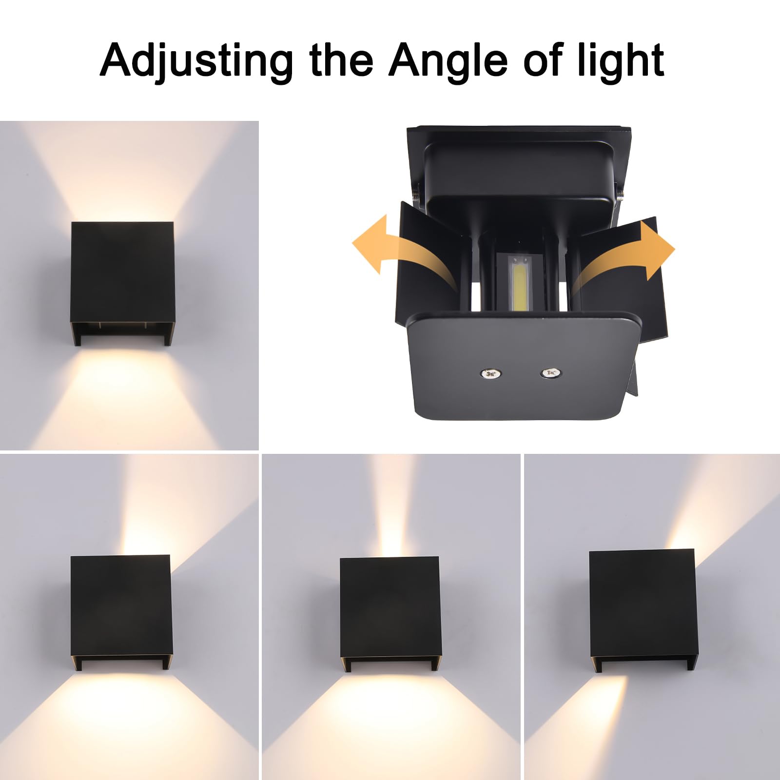 4 Pack Modern Black LED Wall Sconces - 12W 3000K Warm White Outdoor/Indoor Lighting - IP65 Waterproof Square Aluminum Fixtures for Patio, Garden, Porch & Hallway Lighting