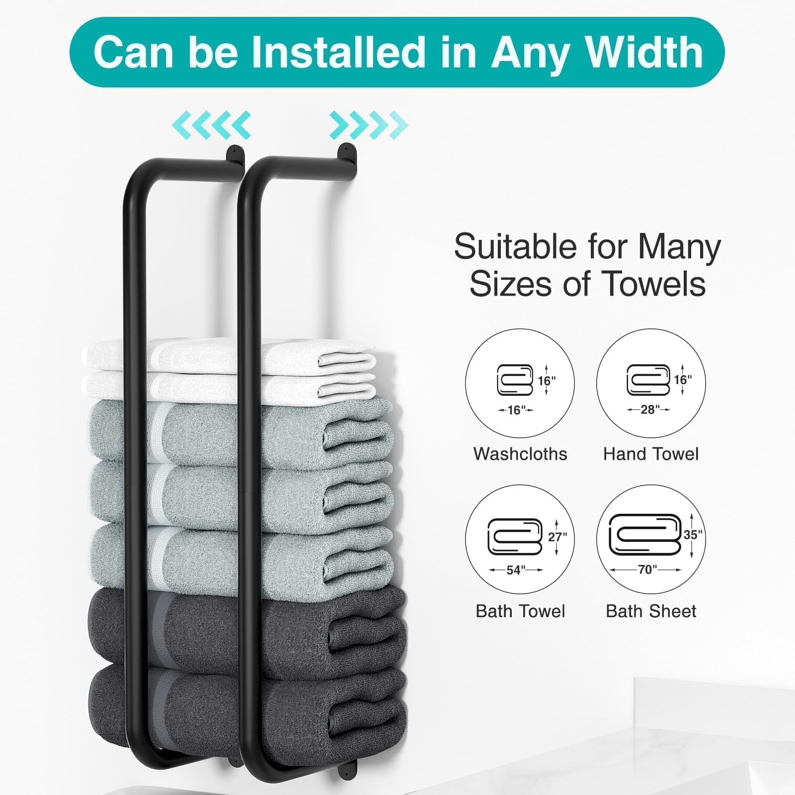 Stainless Steel Wall Mounted Towel Rack Holder for Bathroom - Holds 5 Large Rolled Towels - 22.78 Inch Black Matte Finish - Perfect for Spa, Gym & Luxury Home Decor