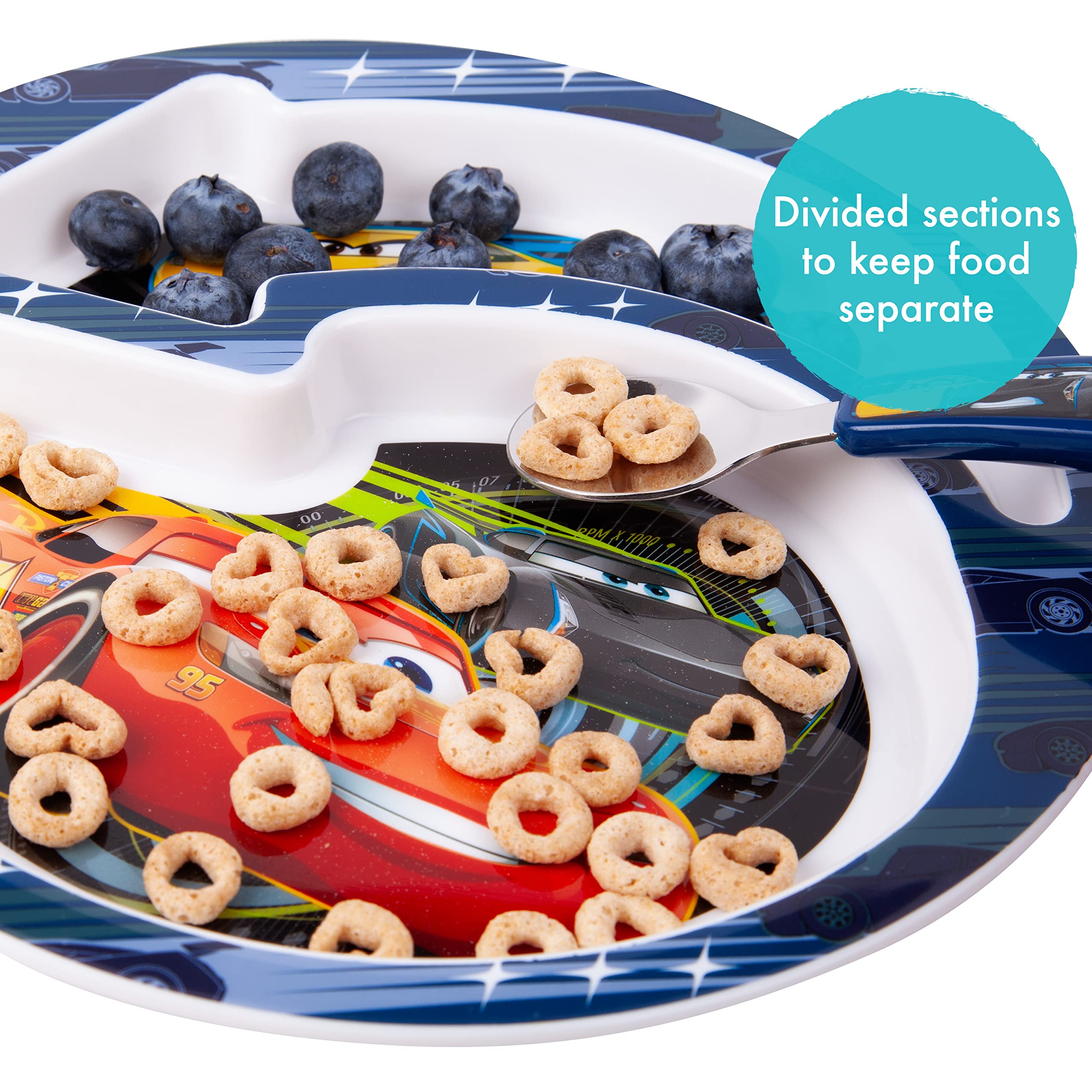 Disney Pixar Cars Toddler Dinnerware Set - 4-Piece Plates & Utensils for Kids | Fun Mealtime Essentials for Boys | Perfect for Birthday Gifts & Preschool Lunch