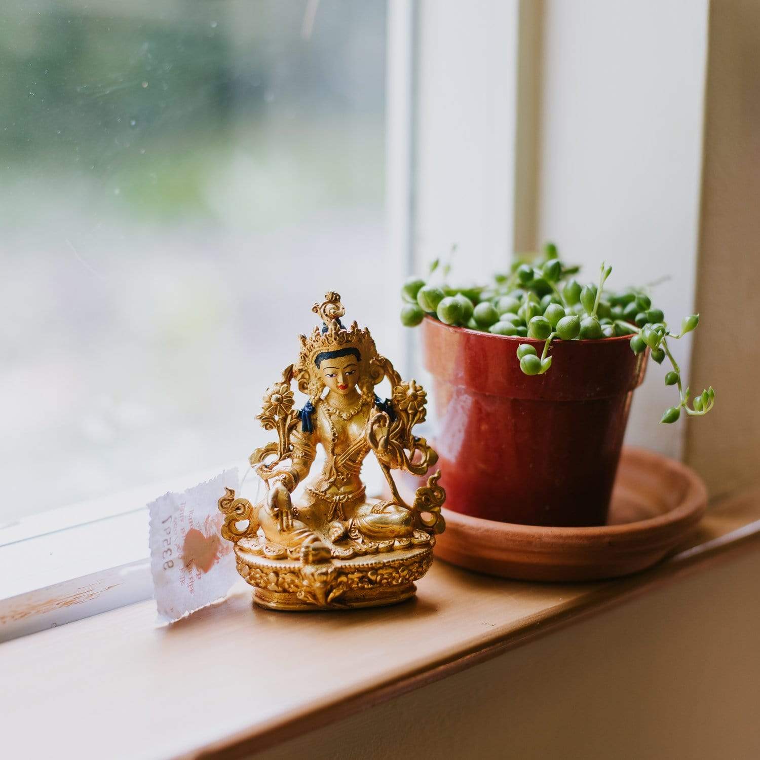 Green Tara Small Golden Statue - Handcrafted Buddhist Deity Figurine for Home Altar, Meditation & Spiritual Decor | Perfect for Prayer, Yoga Spaces & Gift Giving