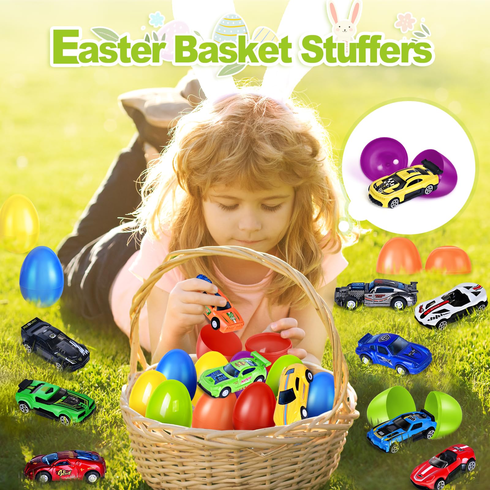 12-Pack Prefilled Easter Eggs with Die-Cast Toy Cars Inside - Fun Easter Basket Stuffers for Kids, Easter Egg Hunt Prizes & Party Favors - Perfect for Easter Games, Classroom Rewards & Holiday Celebrations