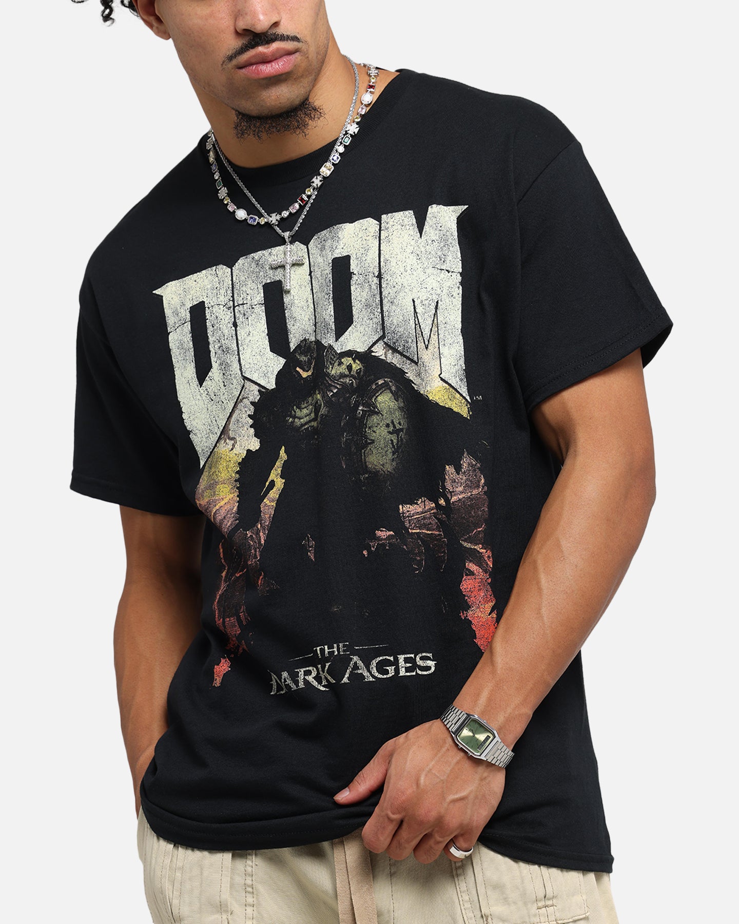 73 Studio X Doom Dark Ages Graphic T-Shirt - Black Cotton Tee for Men - Perfect for Gaming, Cosplay & Retro Fashion