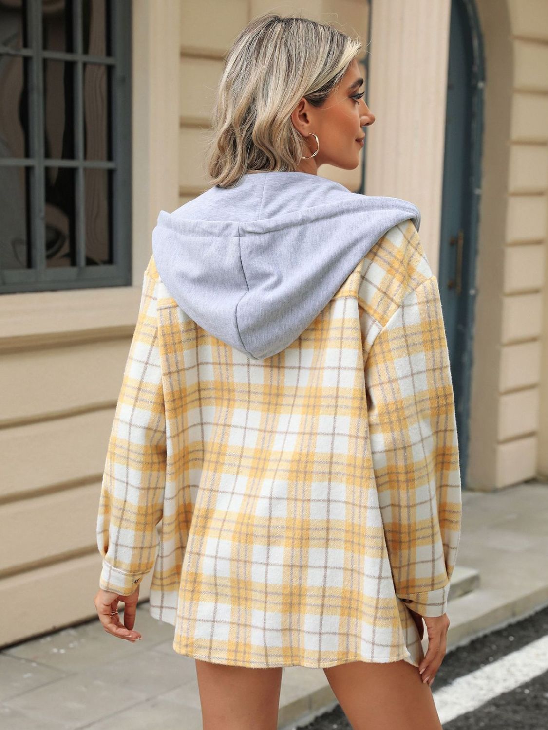 Men's Plaid Button-Up Hooded Jacket with Drawstring - Stylish Casual Outerwear for Fall & Winter - Perfect for Outdoor Activities, Hiking, and Daily Wear