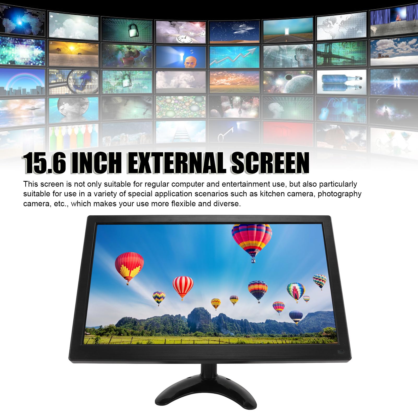 Garsent 15.6 Inch Full HD 1080p LED Monitor with Built-in Speakers, HDMI/VGA/AV/BNC/USB Ports - Kitchen TV Display for FireStick, Computer, Laptop, Raspberry Pi (UK Plug 100-240V) - Perfect for Cooking, Recipes & Smart Home Control