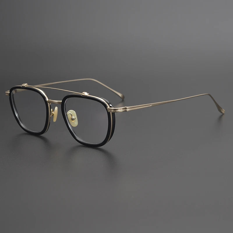 Stylish Unisex Black Titanium & Acetate Square Eyeglasses Frame 9025 - Double Bridge Design for Men & Women - Perfect for Office, Reading & Fashion Accessories