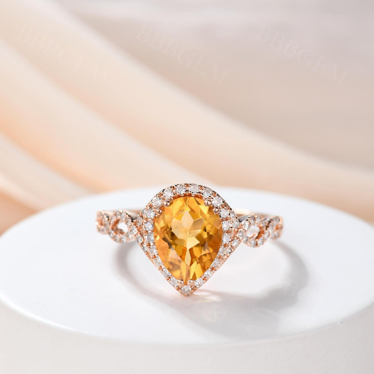 14K White Gold Yellow Citrine Engagement Ring - Handmade Pear Cut Halo Diamond Ring, 6x9mm November Birthstone Promise Ring for Women | Perfect for Proposals, Anniversaries & Special Occasions
