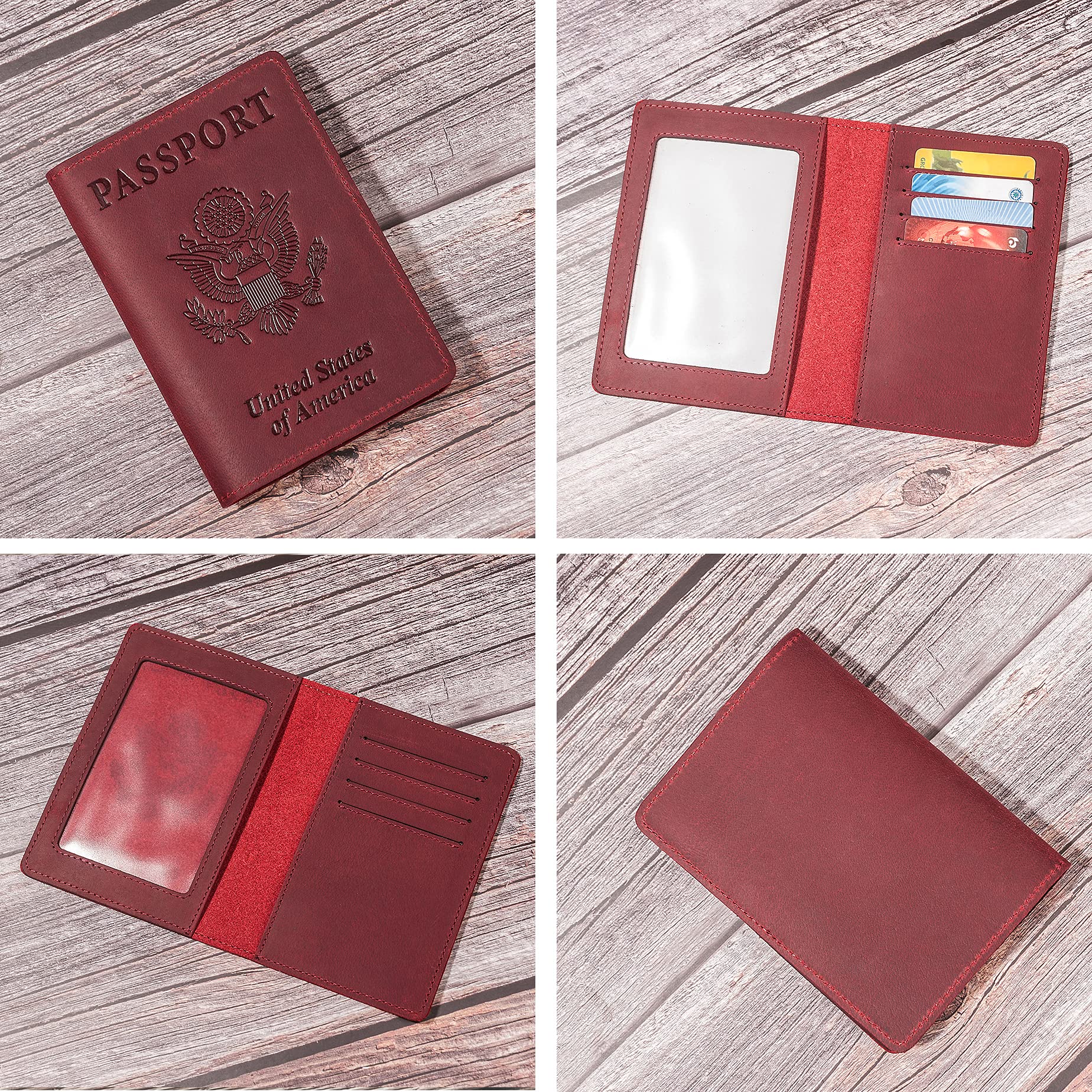 RFID-Blocking Genuine Leather Passport Holder Wallet - Slim Travel Document Organizer for Men & Women with Multiple Card Slots (Wine Red) | Perfect for International Travel, Business Trips & Vacation Security