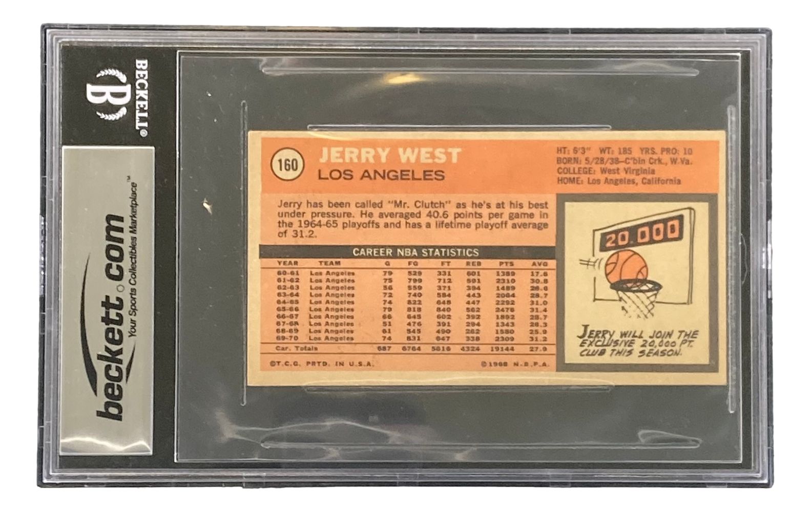 Jerry West Autographed 1970-71 Topps #160 Los Angeles Lakers Basketball Trading Card - Perfect for NBA Memorabilia Collectors & Sports Fans