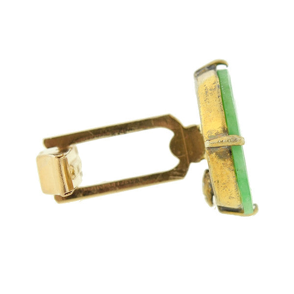 Vintage Chinese 14K Gold & Silver Gilt Carved Jade Cufflinks - Elegant Men's Jewelry for Weddings, Business & Formal Occasions