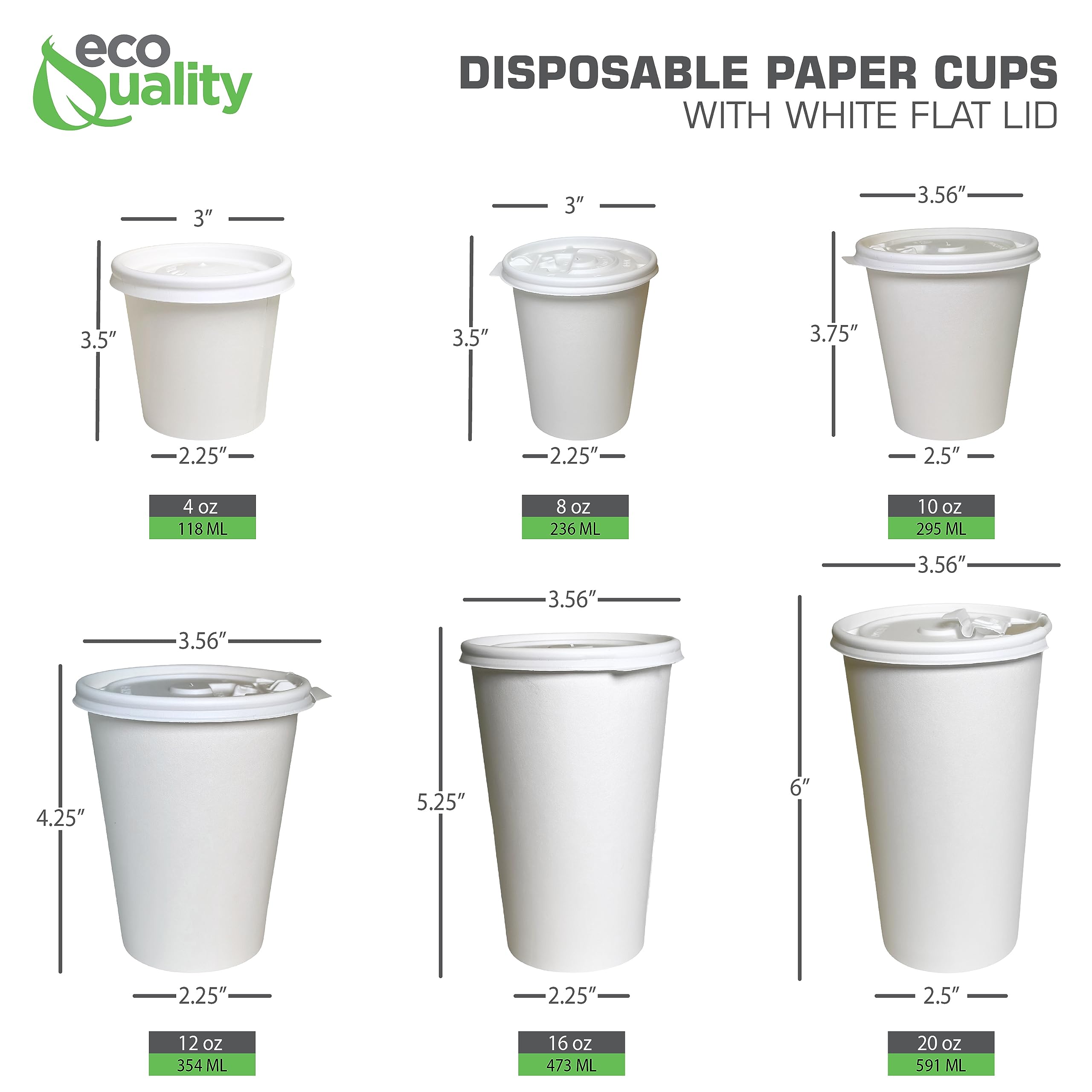 EcoQuality 12 oz Disposable Paper Cups with Flat Lids - 200 Pack for Hot & Cold Beverages - Coffee, Tea, Cocoa - Durable, Leak-Proof Travel Cups - Perfect for Office, Cafes, Parties & Outdoor Events - White