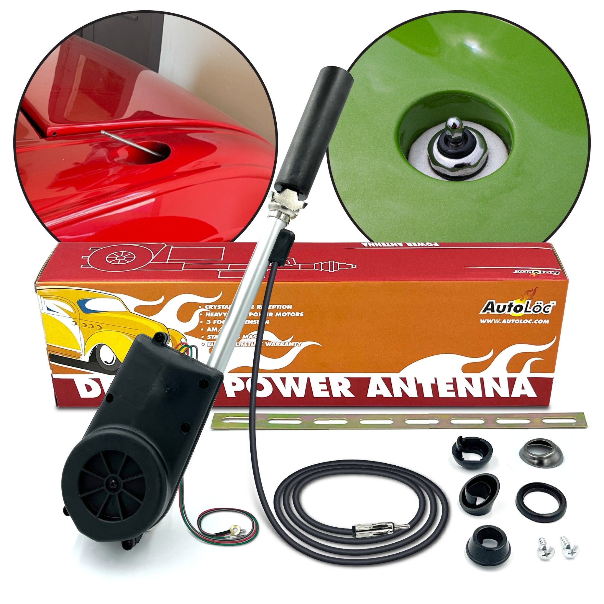 1905-1906 Rolls Royce 20 HP AM/FM Radio Power Antenna Kit - 12V Electric Stainless Steel Mast - Vintage Car Accessory for Classic Auto Restoration & Show Cars