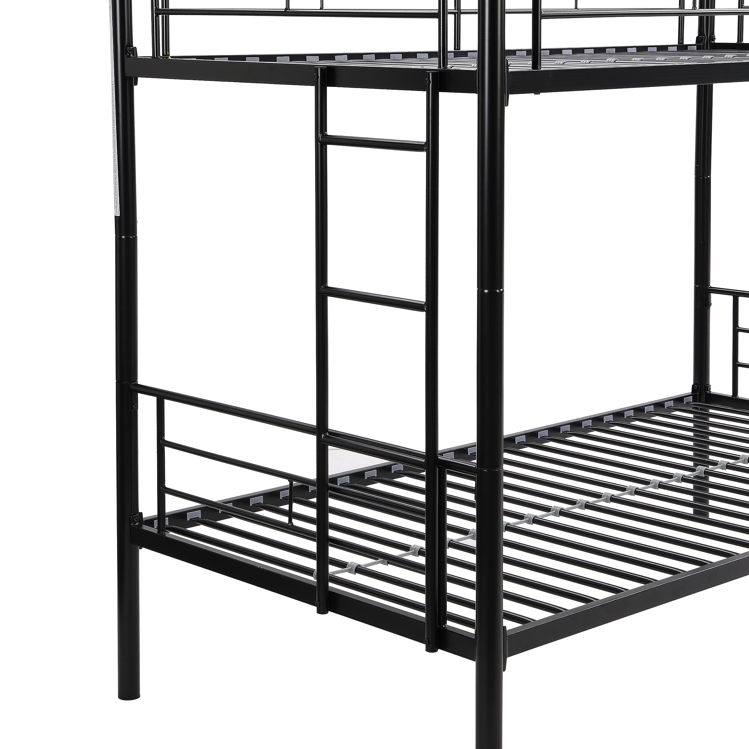 Yehha Sturdy Metal Bunk Bed for Kids & Teens - Twin Over Twin Bunk Bed Frame with 2 Ladders & Full-Length Safety Guardrail - No Box Spring Required - Quiet & Convertible to 2 Separate Beds - Youth Black - Perfect for Kids' Bedrooms, Dormitories & Space-Saving Small Rooms