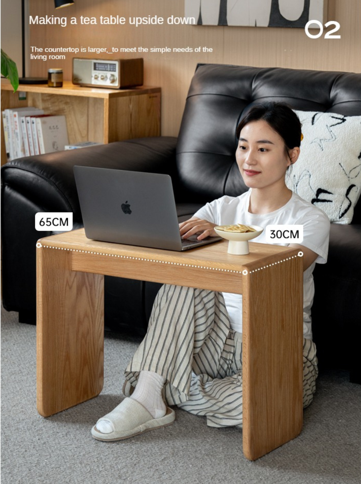 Solid Oak Wood C-Shaped Side Table - Multifunctional End Table for Living Room, Bedroom, or Office - Perfect for Holding Drinks, Books, and Decor