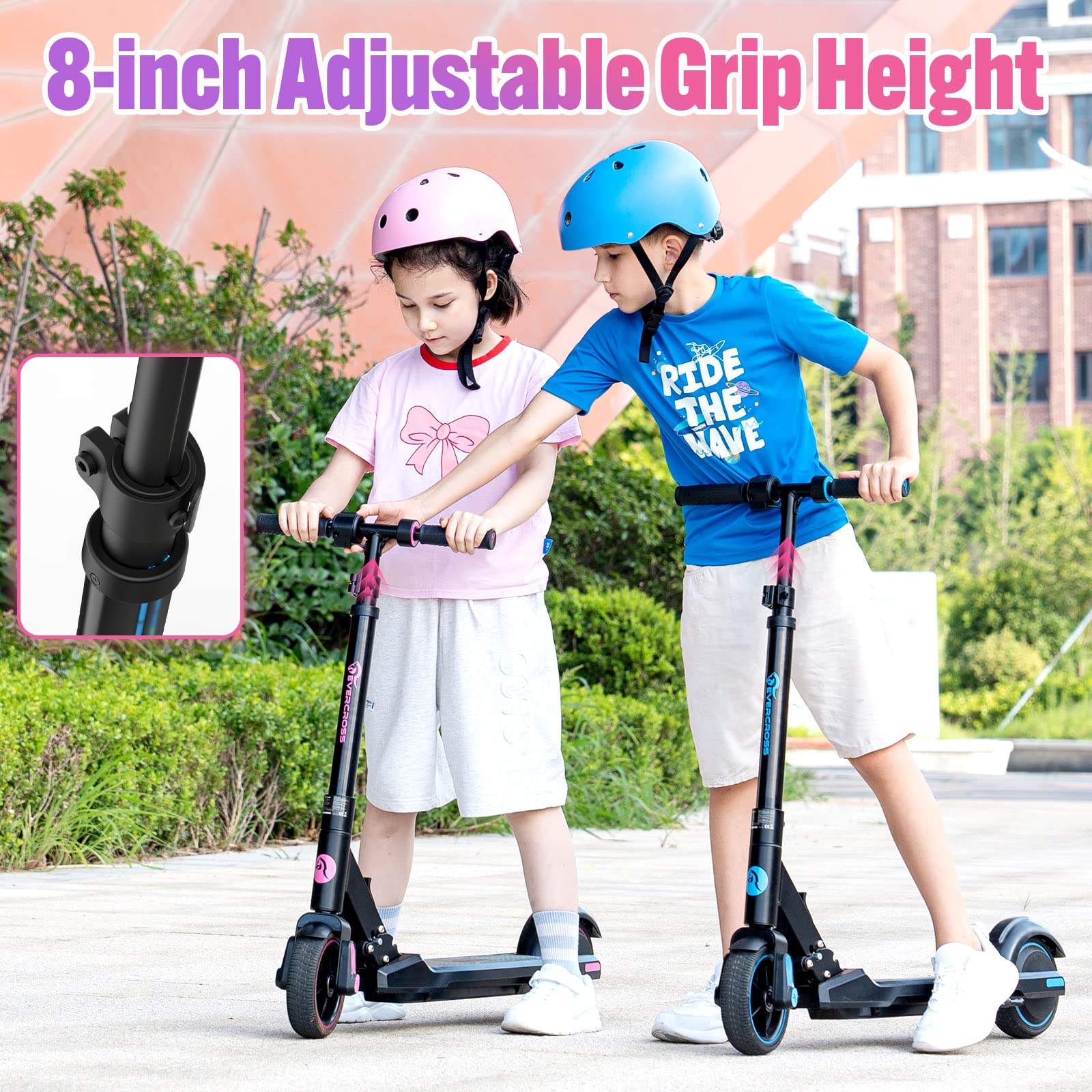 EVERCROSS EV06C Foldable Electric Scooter for Kids Ages 6-12 - 9.3 MPH Max Speed, 5 Mile Range, LED Display & Colorful Lights - Lightweight Commuter Scooter for School, Park & Neighborhood Rides