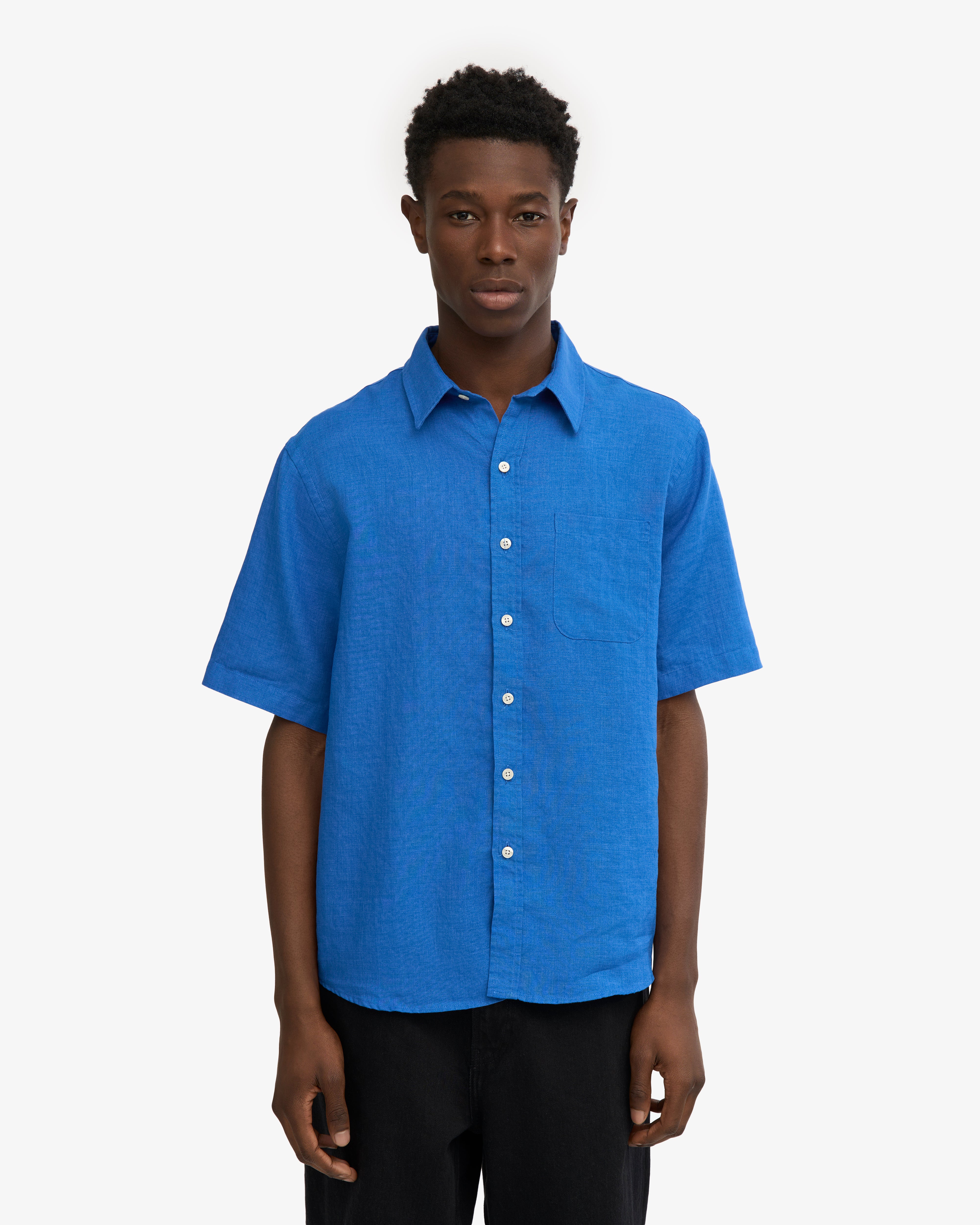 Premium Linen Short Sleeve Shirt for Men - Breathable & Comfortable Summer Casual Wear in Pacific Blue - Perfect for Beach Outings, Vacations & Outdoor Activities