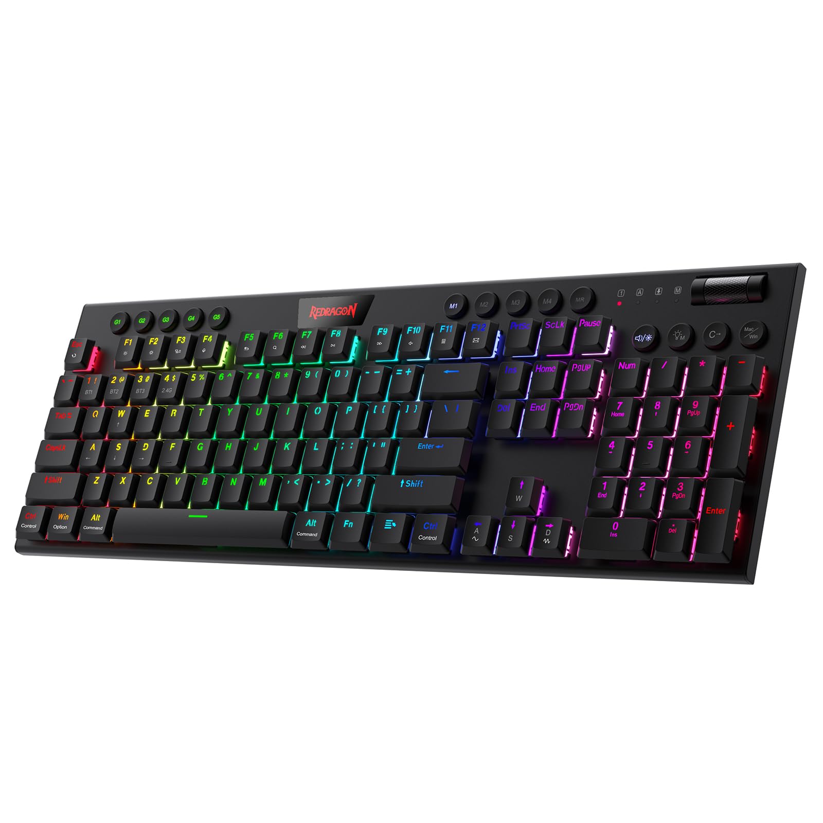 Redragon K618 Horus Wireless RGB Mechanical Gaming Keyboard - Bluetooth/2.4Ghz/USB-C Tri-Mode, Ultra-Thin Low Profile Design, Brown Switches, Dedicated Media Controls | Perfect for PC Gaming, Office Work & Typing