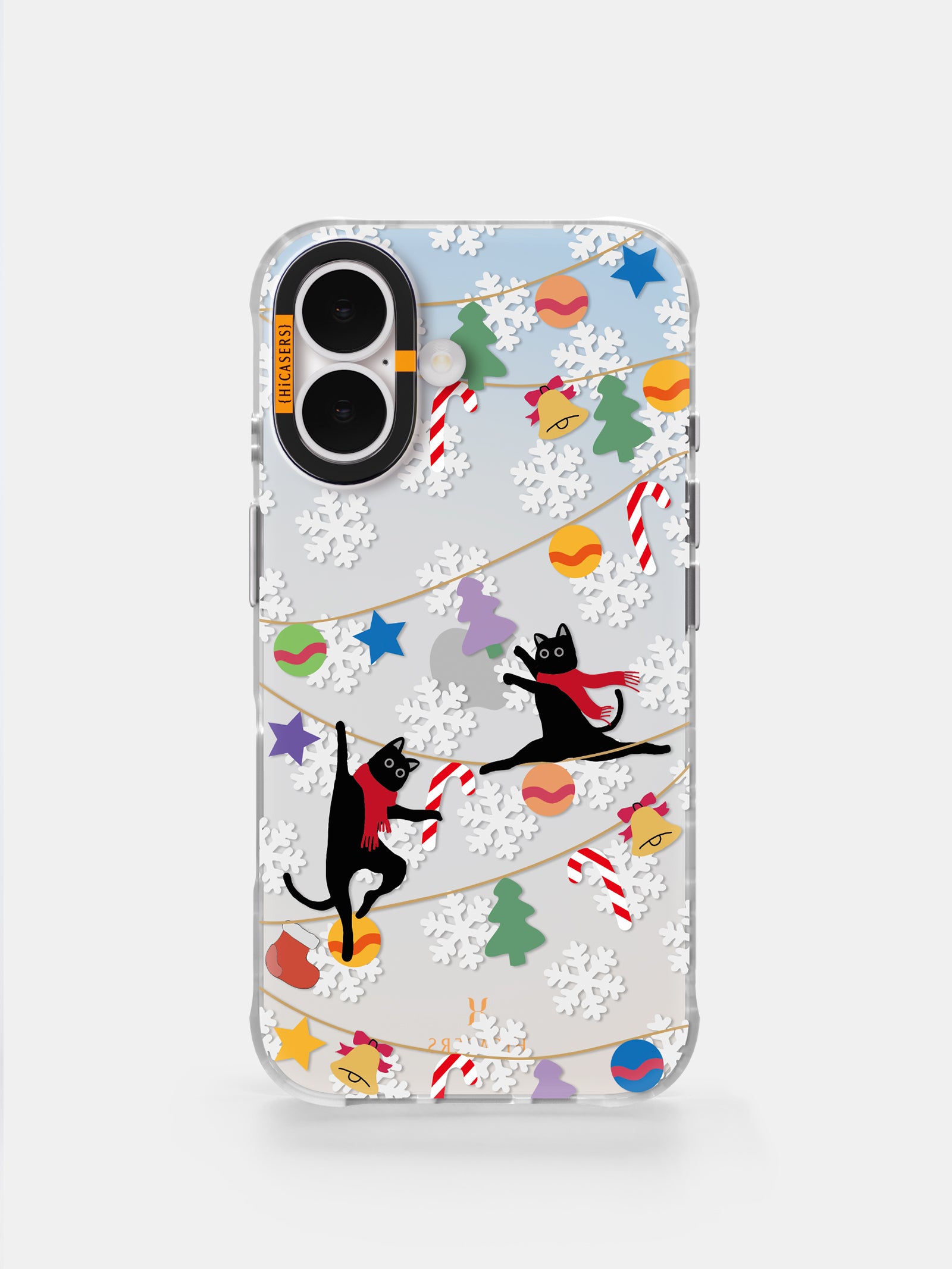Christmas Tree Ornaments & Black Cat Iridescent Phone Case - White | Holiday Decor & Festive Gift for Cat Lovers