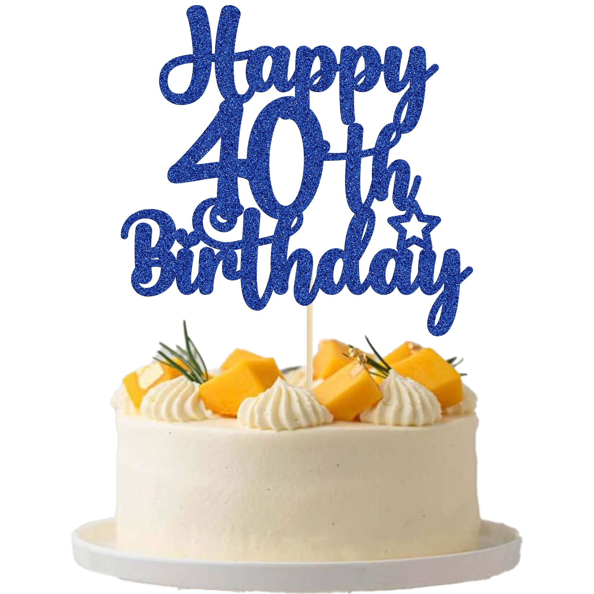 Happy 40th Birthday Cake Topper - Glitter 'Cheers to 40 Years' Cake Pick for 40th Anniversary Party Decorations (Blue) - Perfect for Milestone Birthday Cakes, Celebration Parties & Festive Decor