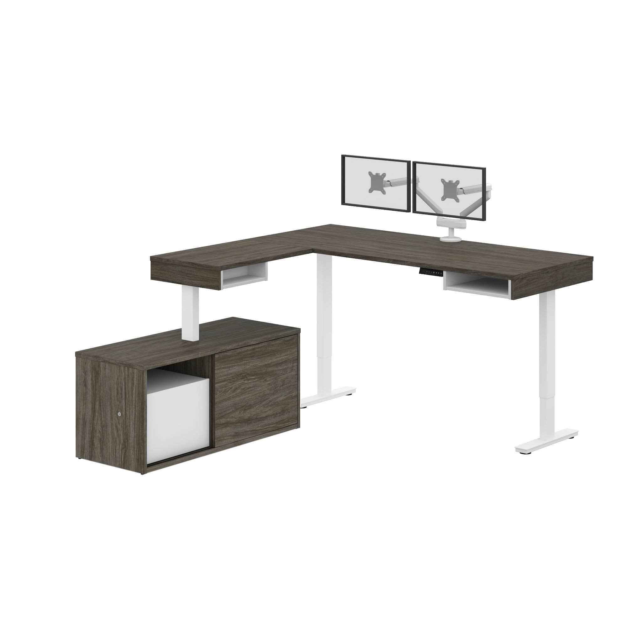 Ergonomic L-Shaped Standing Desk with Built-in Credenza & Dual Monitor Arm - 2 Color Options for Home & Office Workspace