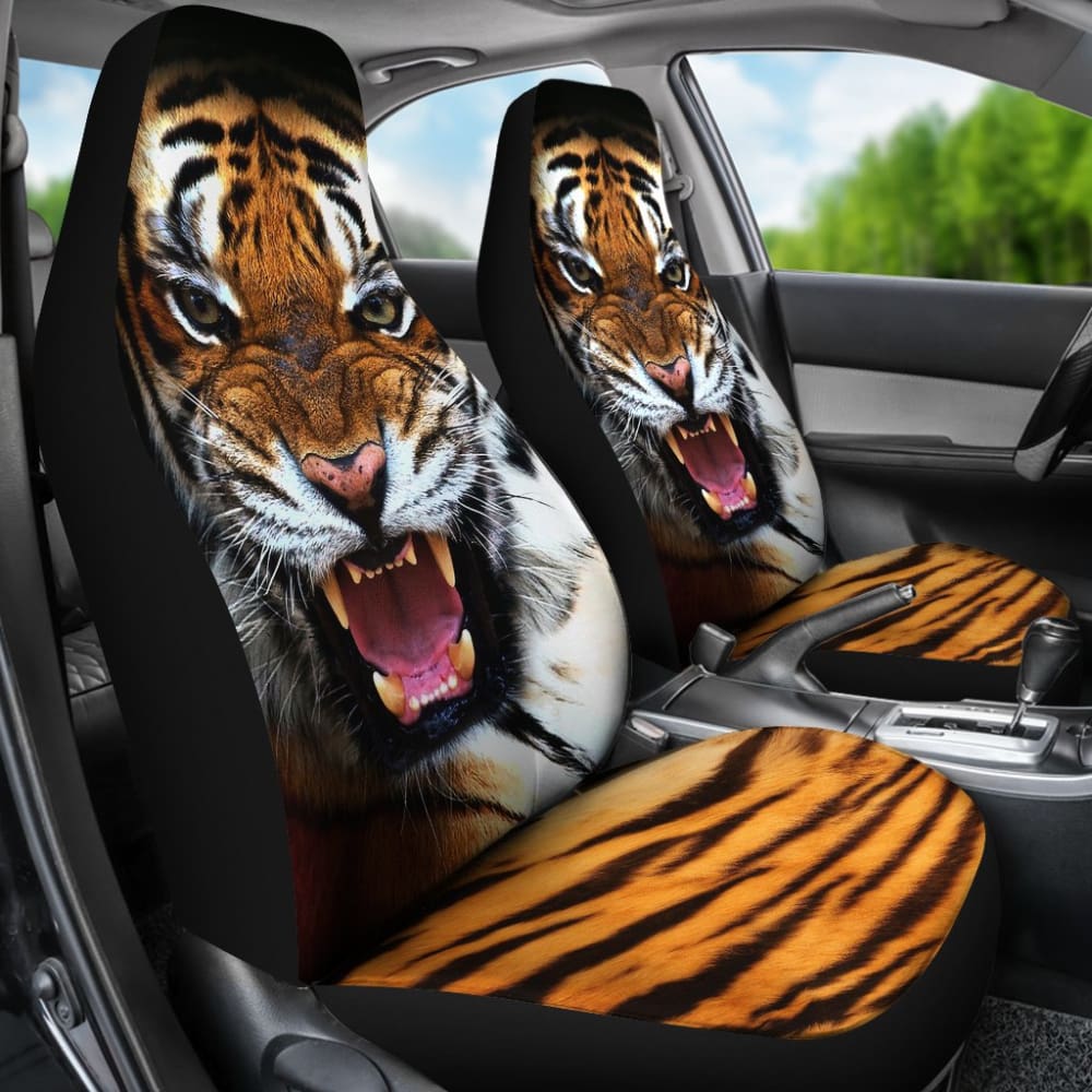 Premium Roaring Tiger Print Car Seat Covers - Universal Fit for Cars, Trucks & SUVs - Durable Neoprene Material - Perfect for Sports Fans, Gift Ideas & Vehicle Protection