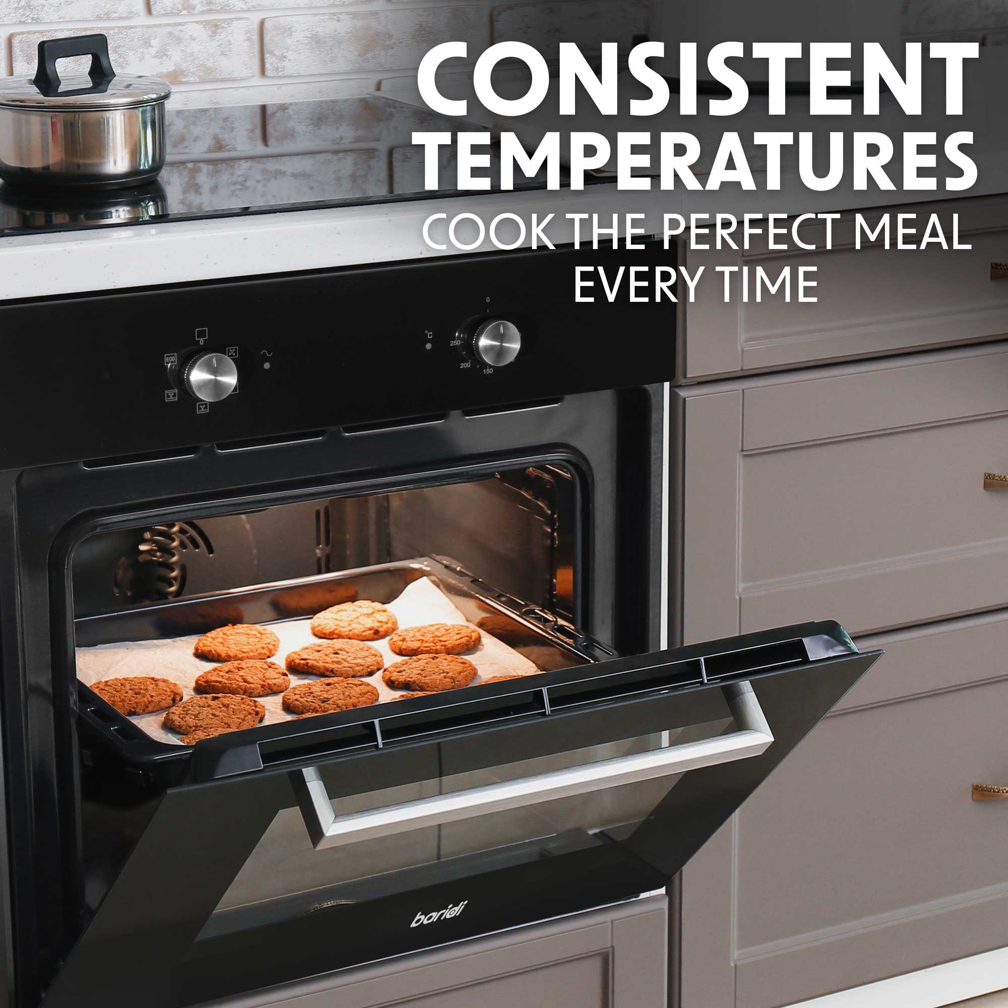 Baridi 4-Zone Ceramic Hob with 5-Function Fan Assisted Oven & Chimney Style Cooker Hood Bundle DH185 - Perfect for Modern Kitchens & Home Cooking