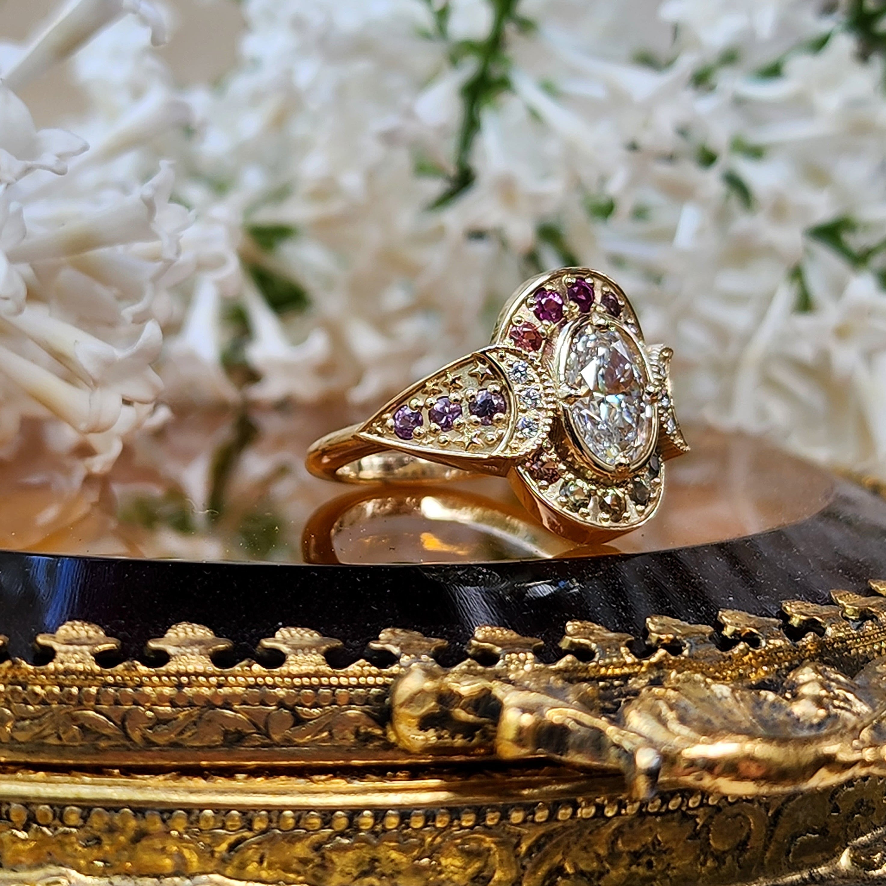 Custom Spectrum Moon Ring Setting - DIY Jewelry Making for Unique Handmade Rings | Perfect for Engagement, Wedding, and Boho Fashion