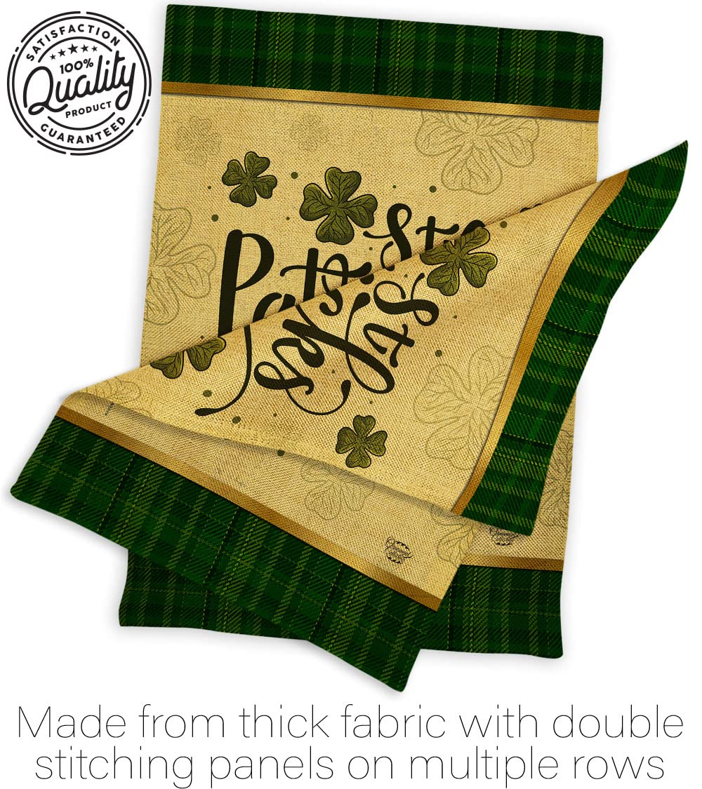 St. Patrick's Day Tartan Burlap House Flag - 2 Pack Double-Sided Irish Shamrock & Leprechaun Decor (28x40 Inches) for Garden, Yard & Holiday Celebration - Made in USA - Perfect for March Festivities & Irish-Themed Parties