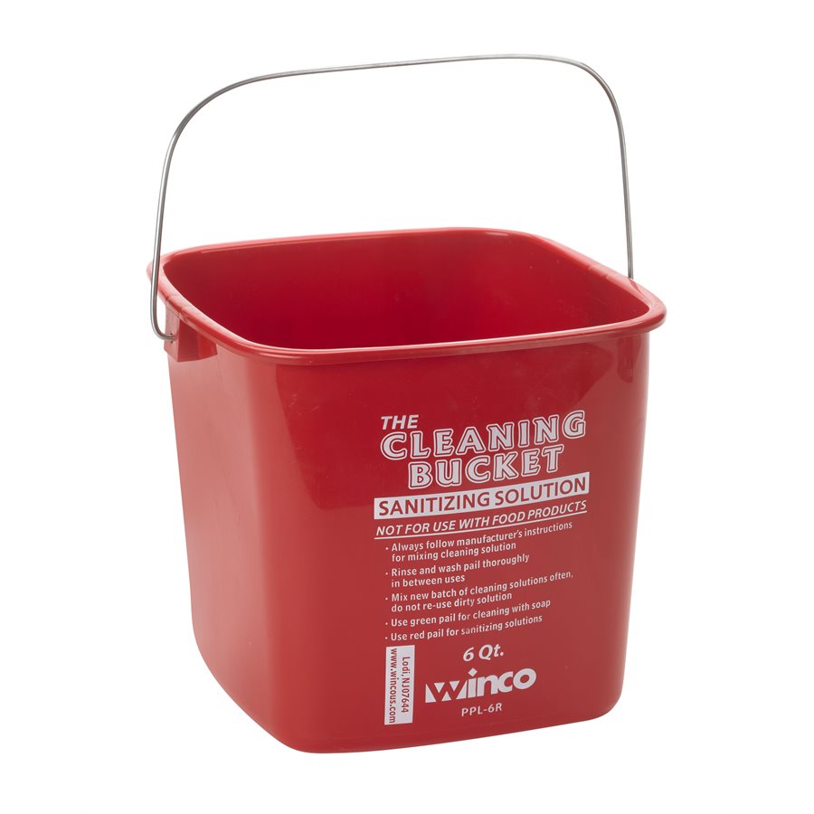 Winco PPL 6R 6 Quart Sanitizing Bucket - Red | Commercial Food Grade Cleaning Pail for Restaurants, Kitchens & Food Service Industry