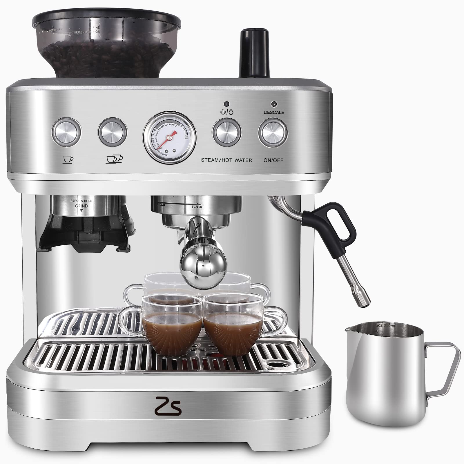Professional Espresso Machine with Built-in Grinder & Milk Frother - Removable Water Tank for Home, Cafe & Bar Use - Perfect for Lattes, Cappuccinos & Coffee Brewing