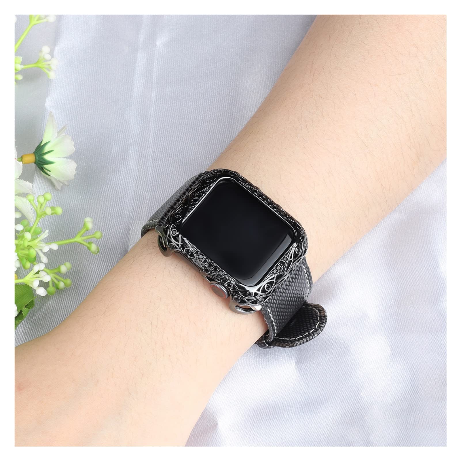 Diamond Watch Case for Apple Watch SE/6/5/4 (40mm/44mm) & iWatch Series (42mm/38mm) - Carved Design Protective Cover for Workout, Swimming & Fashion Accessory