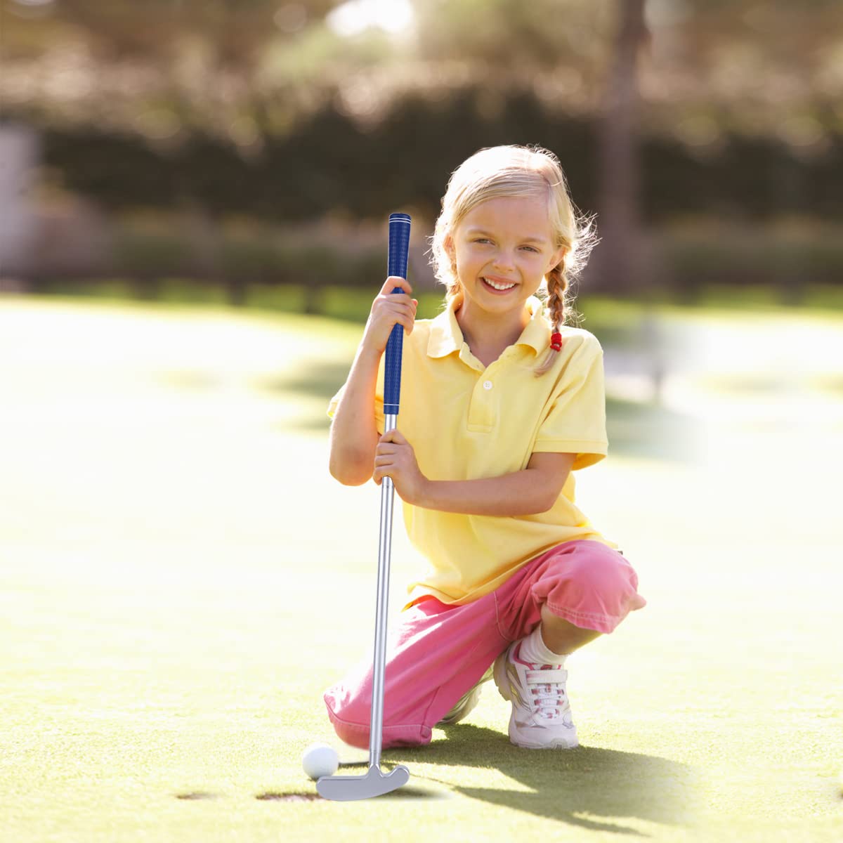 **Kids Golf Clubs Set - 6063 Aluminum Alloy Right/Left Handed Putter with 5 Plastic Golf Balls for Boys & Girls Ages 5-9 - Indoor & Outdoor Mini Golf Gift for Birthday, Backyard, School PE Class (Silver)**