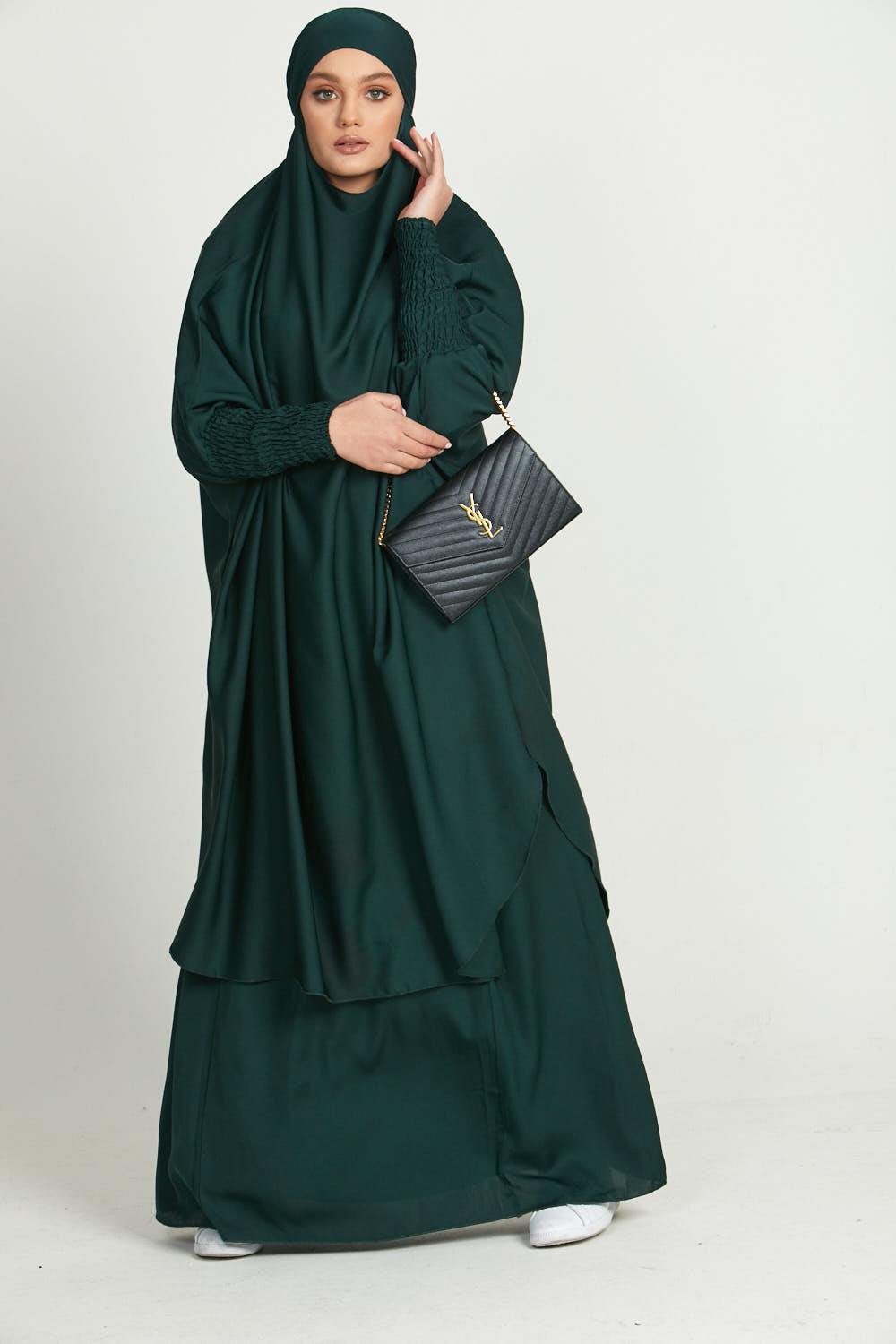Premium Two-Piece Jilbab Prayer Set in Forest Green - Modest Islamic Women's Prayer Dress for Home & Mosque Worship