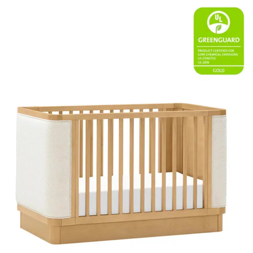 Babyletto Bondi Boucle 4-in-1 Convertible Crib in Honey with Ivory Boucle Fabric - Nursery Essential for Newborns, Toddlers & Kids Bedroom Decor