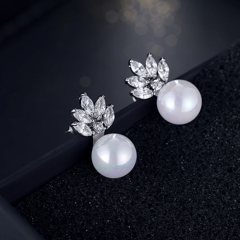 Catherine Pearl & Cubic Zirconia Jewelry Set - Sterling Silver & Gold Plated Necklace & Earrings | Perfect for Weddings, Parties & Special Occasions