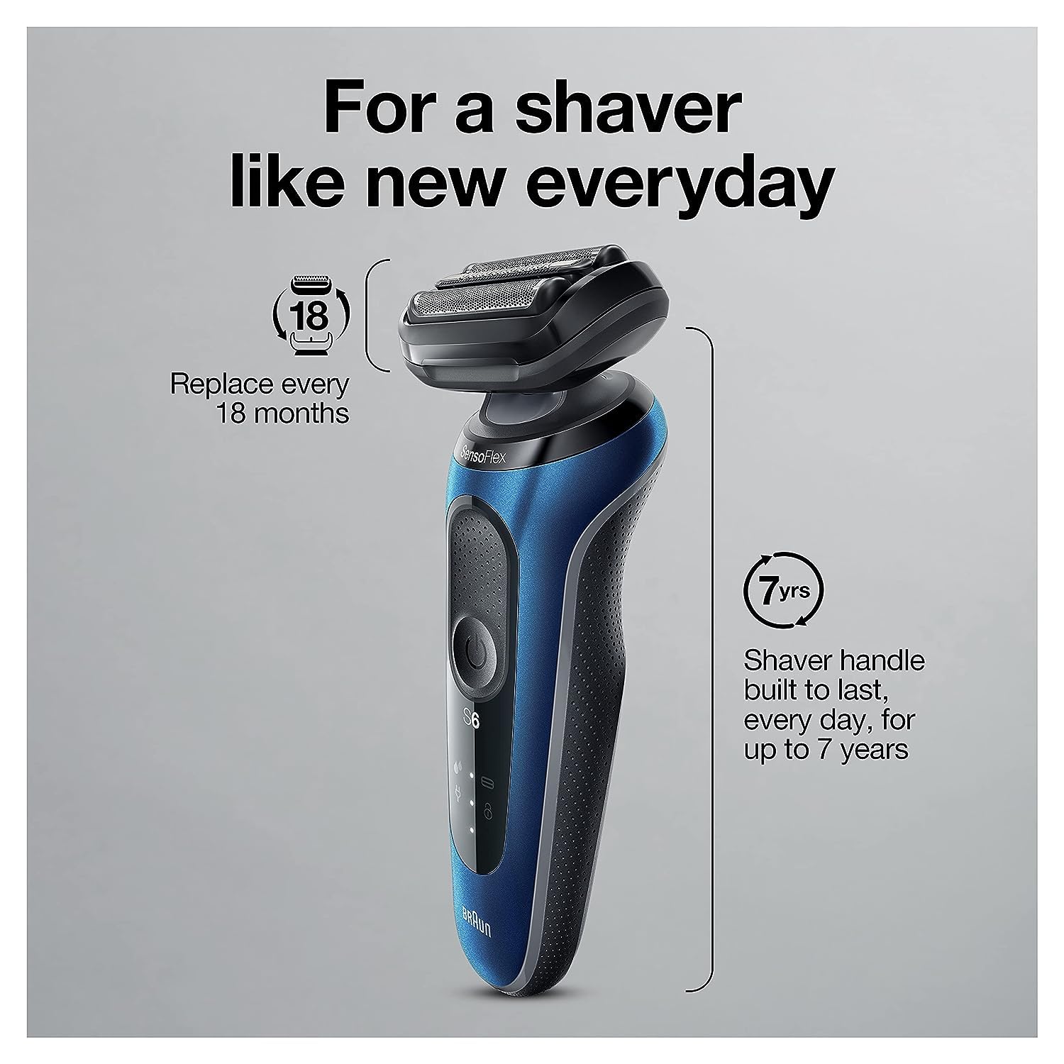 Braun Series 6 6040cs Electric Shaver for Men - Wet & Dry Rechargeable Cordless Foil Shaver with Precision Trimmer & Charging Stand - Blue | Perfect for Travel, Home & Office Use