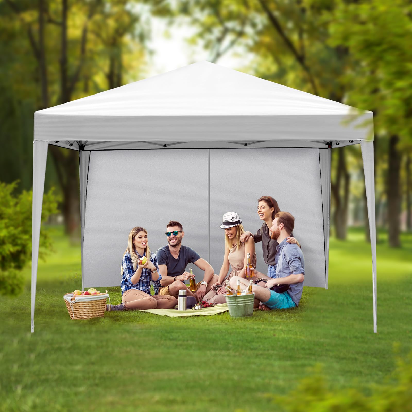 VINGLI 10x10 Pop Up Canopy Tent with Sidewalls - Waterproof Outdoor Gazebo, Instant Shelter for Patio, Backyard, Beach & Camping - Commercial Grade Event Tent for Parties, Weddings & Farmers Market (White)