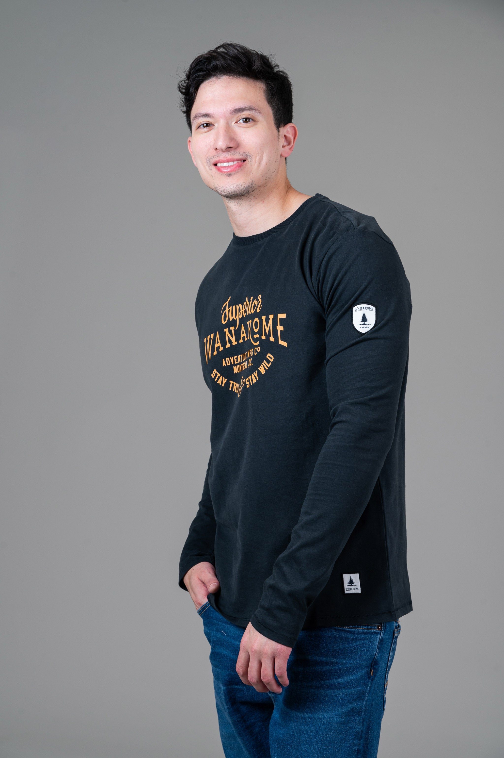 Avalon Black Long Sleeve T-Shirt for Men - Comfortable Cotton Crewneck Casual Shirt - Perfect for Everyday Wear, Office & Outdoor Activities