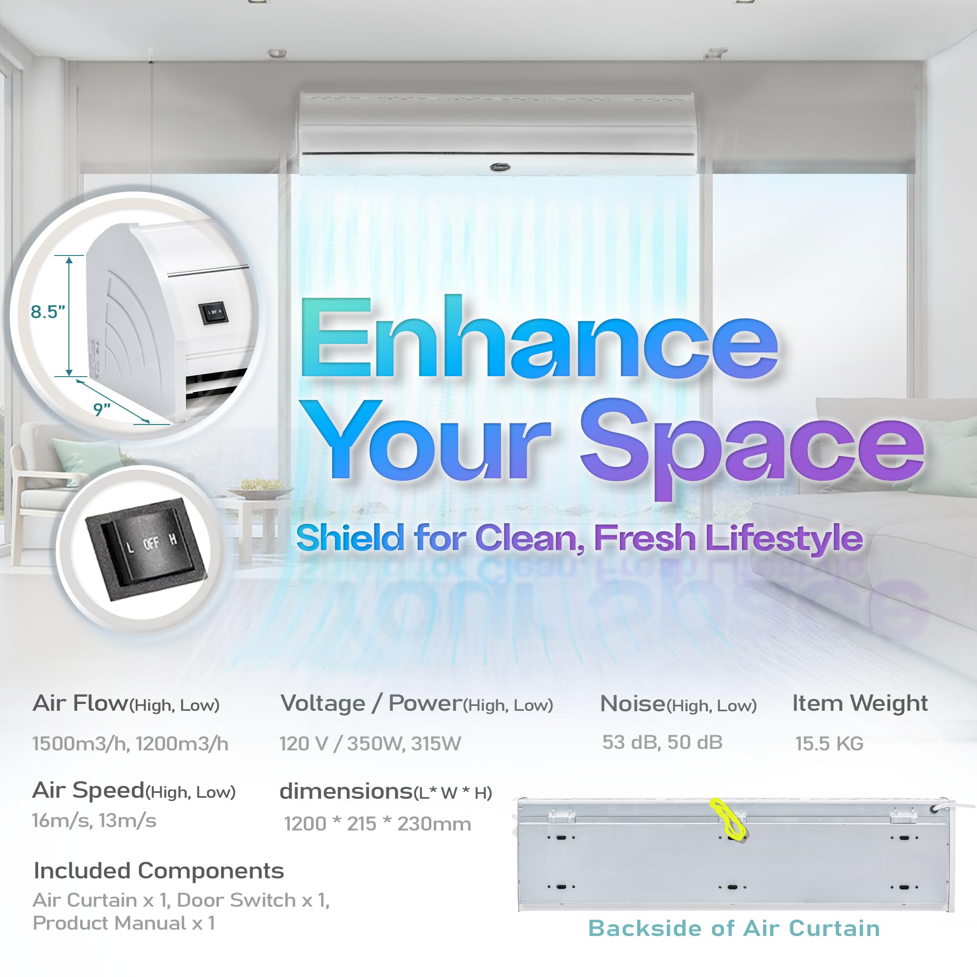 48 Inch DuraSteel White Wall Mounted Air Curtain Fan - UL Certified Commercial Grade Heavy Duty Air Door with Super Power Motor & Door Limit Switch - Perfect for Restaurants, Warehouses & Retail Stores