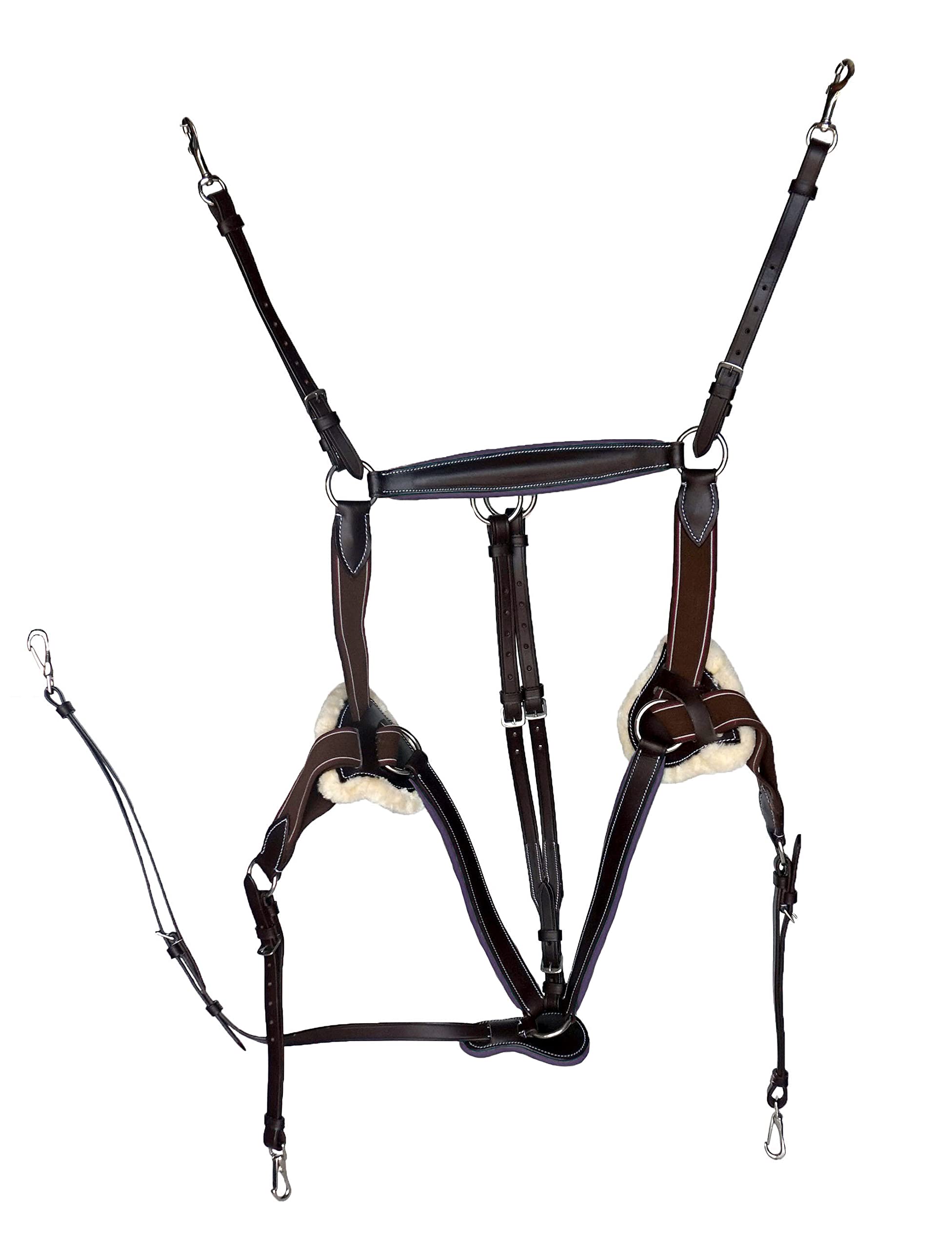 Premium Leather Horse Breastplate Size 5 with Elastic Straps & Running Attachment - Brown with Purple Trim | Western Riding, Trail & Dressage Equipment