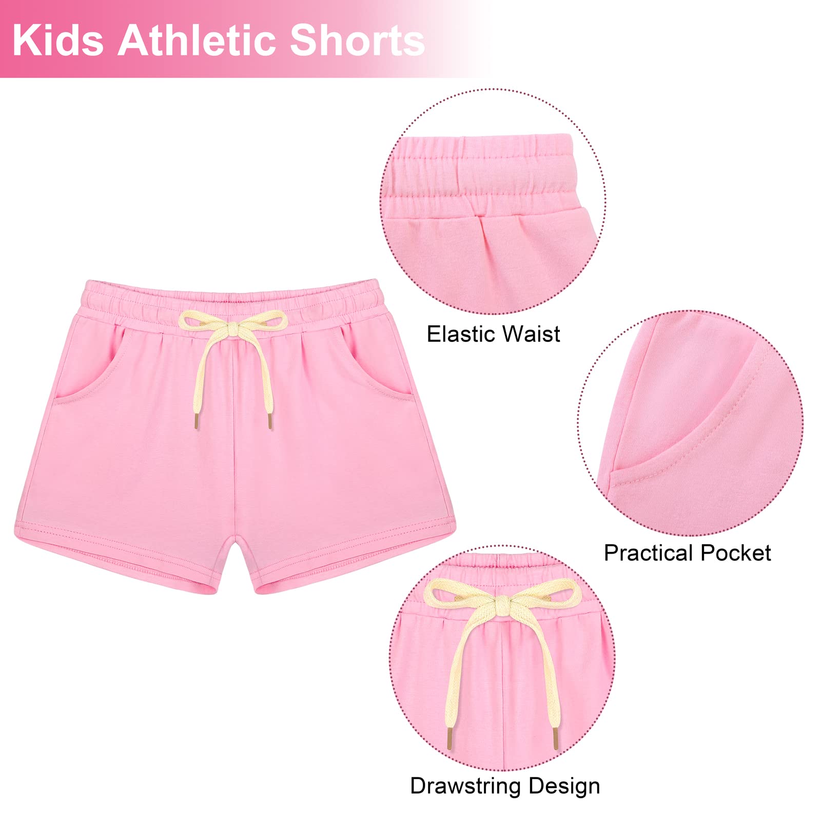 5 Pack Girls Athletic Shorts - Active Performance Running Yoga Shorts for Kids with Drawstring | Summer Sports & Playwear for Girls