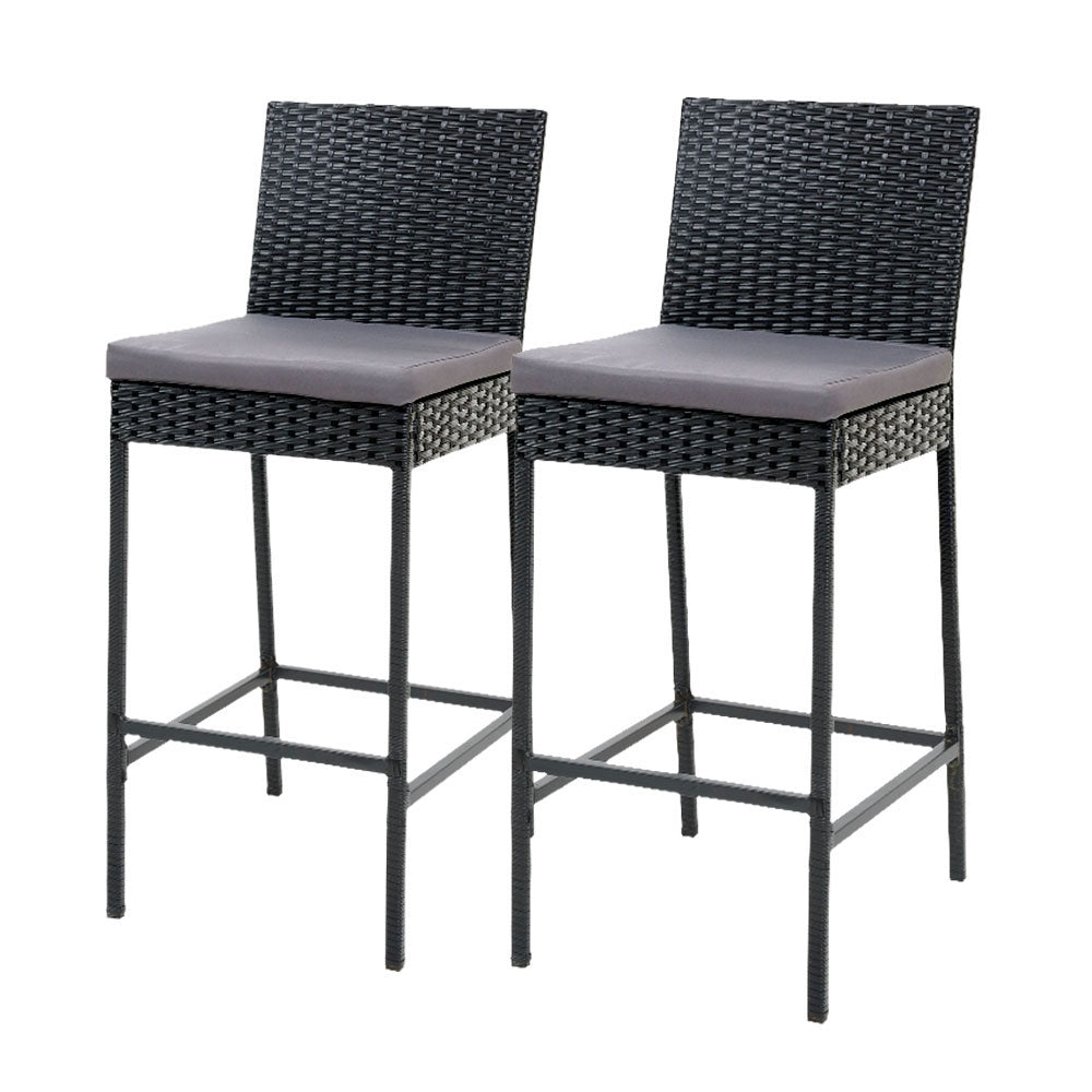 2-Piece Outdoor Bar Stool Set - Rattan Dining Chairs for Patio, Garden, Deck & Backyard - Weather-Resistant Wicker Bar Height Stools for Outdoor Entertaining