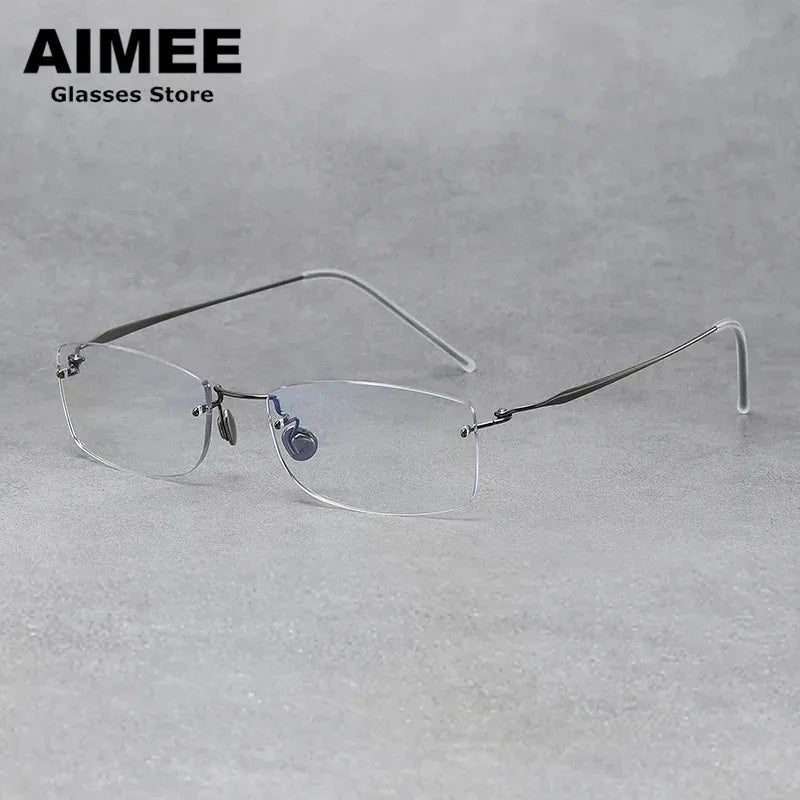 Unisex Rimless Rectangle Titanium Eyeglasses Frame 4214 - Lightweight & Durable for Work, Reading & Everyday Wear