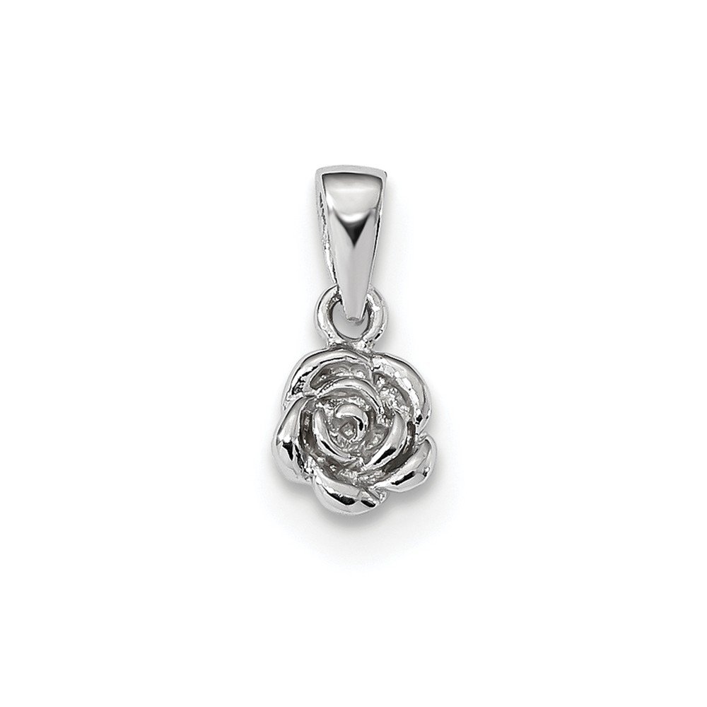 Sterling Silver Rhodium-Plated Kids Textured Rose Pendant Necklace - Elegant Gift for Girls, Birthday, First Communion & Special Occasions