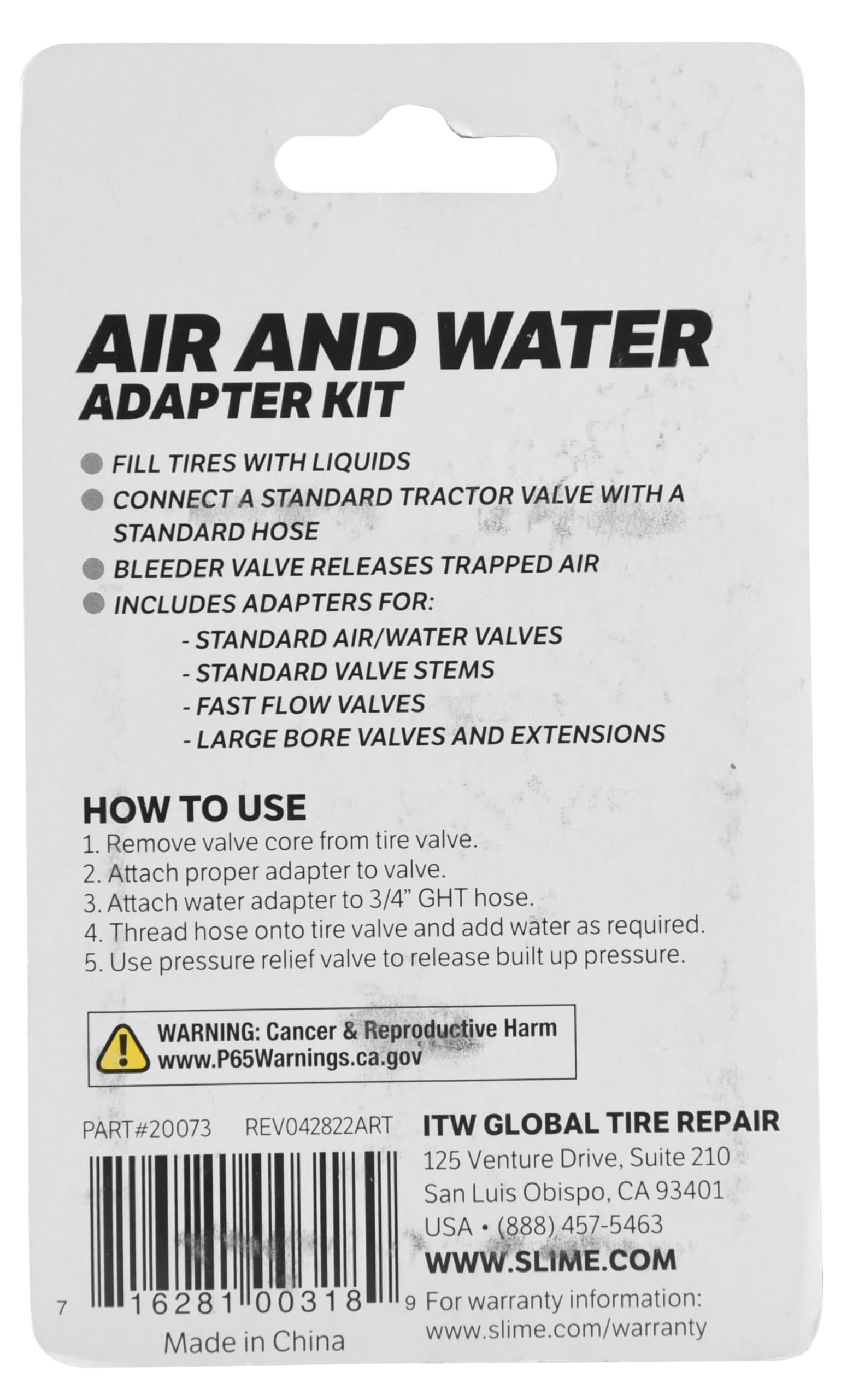 Slime 20073 Air/Water Adapter Kit - Universal Tire Inflator Accessory for Cars, Trucks & Bikes - Perfect for Emergency Roadside Repairs & Garage Use
