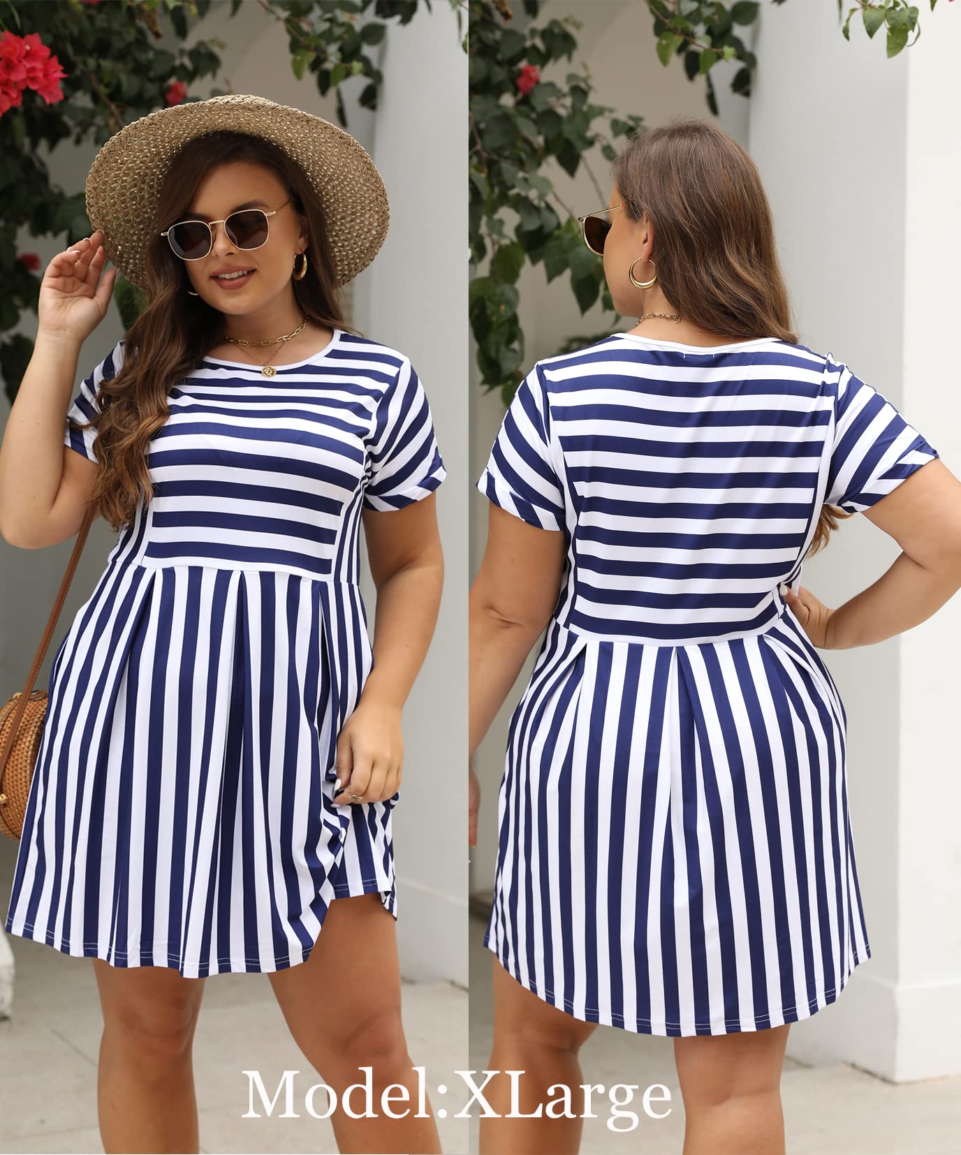 Naggoo Women's Summer Striped Short Sleeve T-Shirt Dress - Casual Swing A-Line Dress with Pockets | Perfect for Beach Outings, Weekend Brunch & Summer Vacations