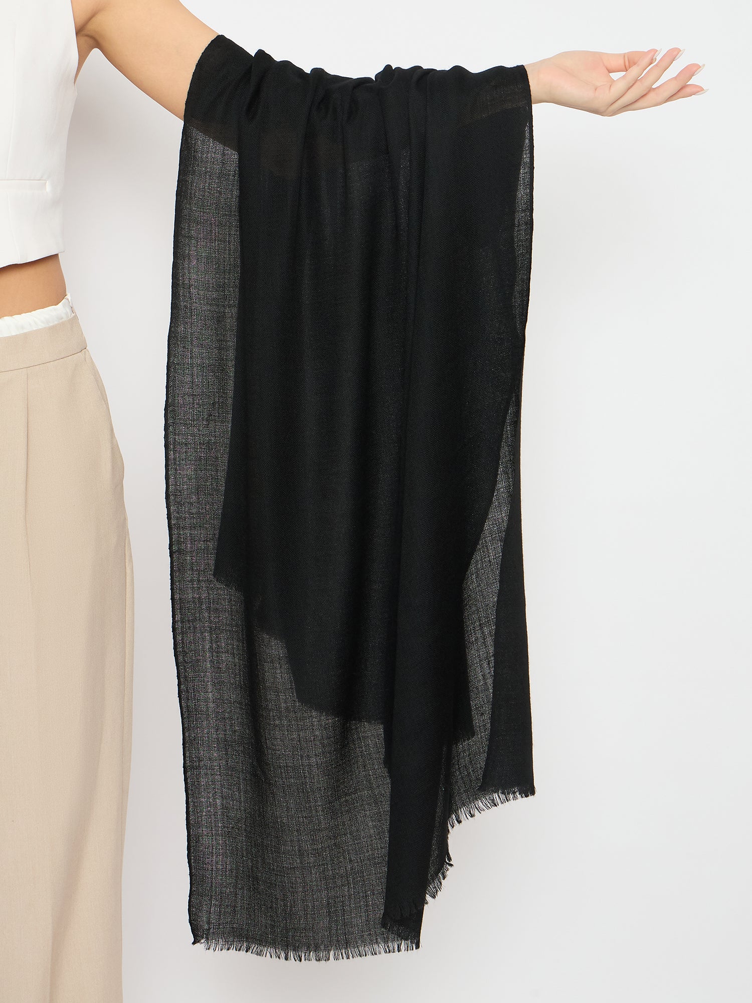 Black Classic Soft Woolen Rectangular Stole - Warm Winter Scarf for Women & Men - Perfect for Office, Travel and Cold Weather Fashion Accessory