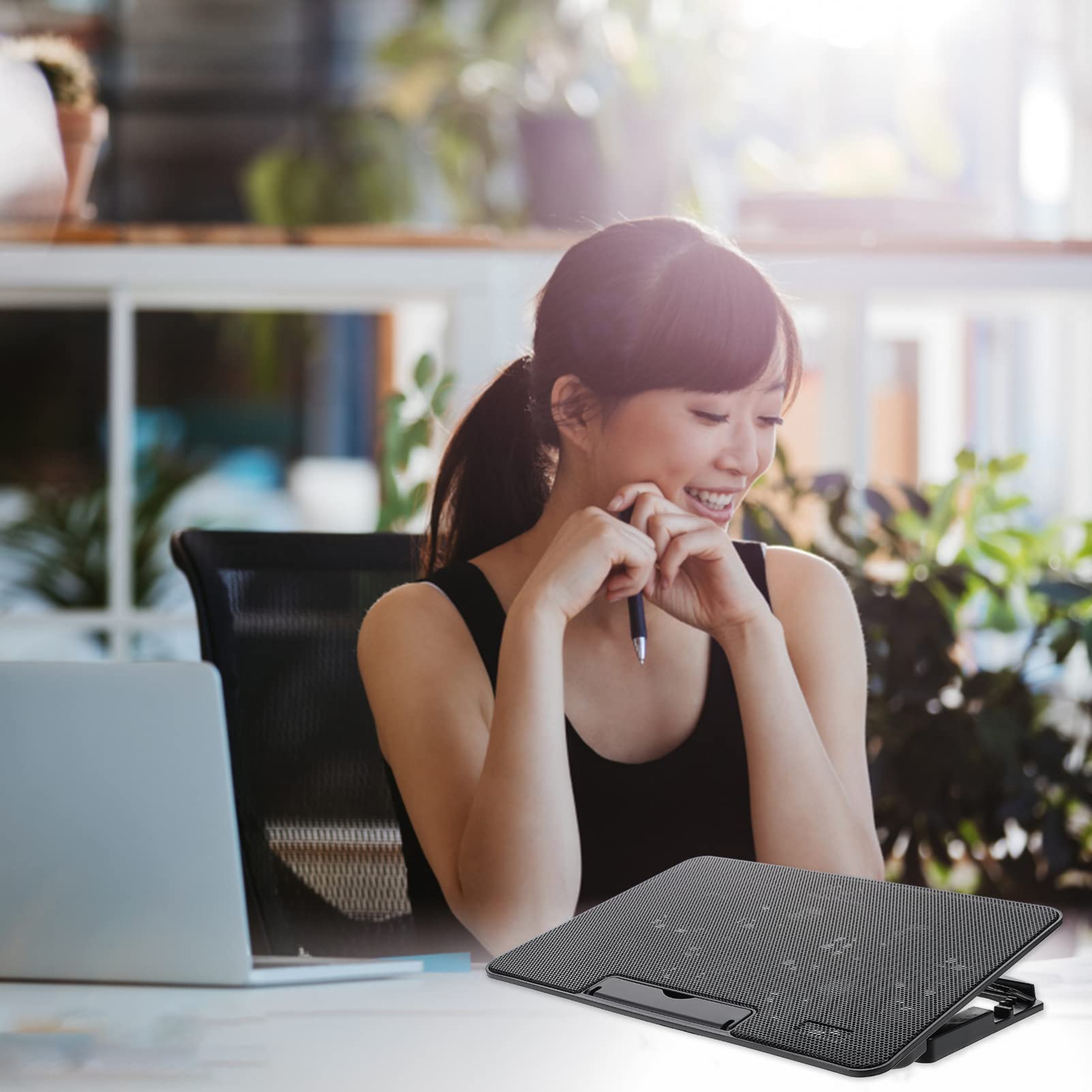 Portable Laptop Cooling Pad with Fan - Adjustable Laptop Stand with Exhaust Cooling System, Plastic Base for Desk Use, Ideal for Gaming, Office, and Home Workspaces
