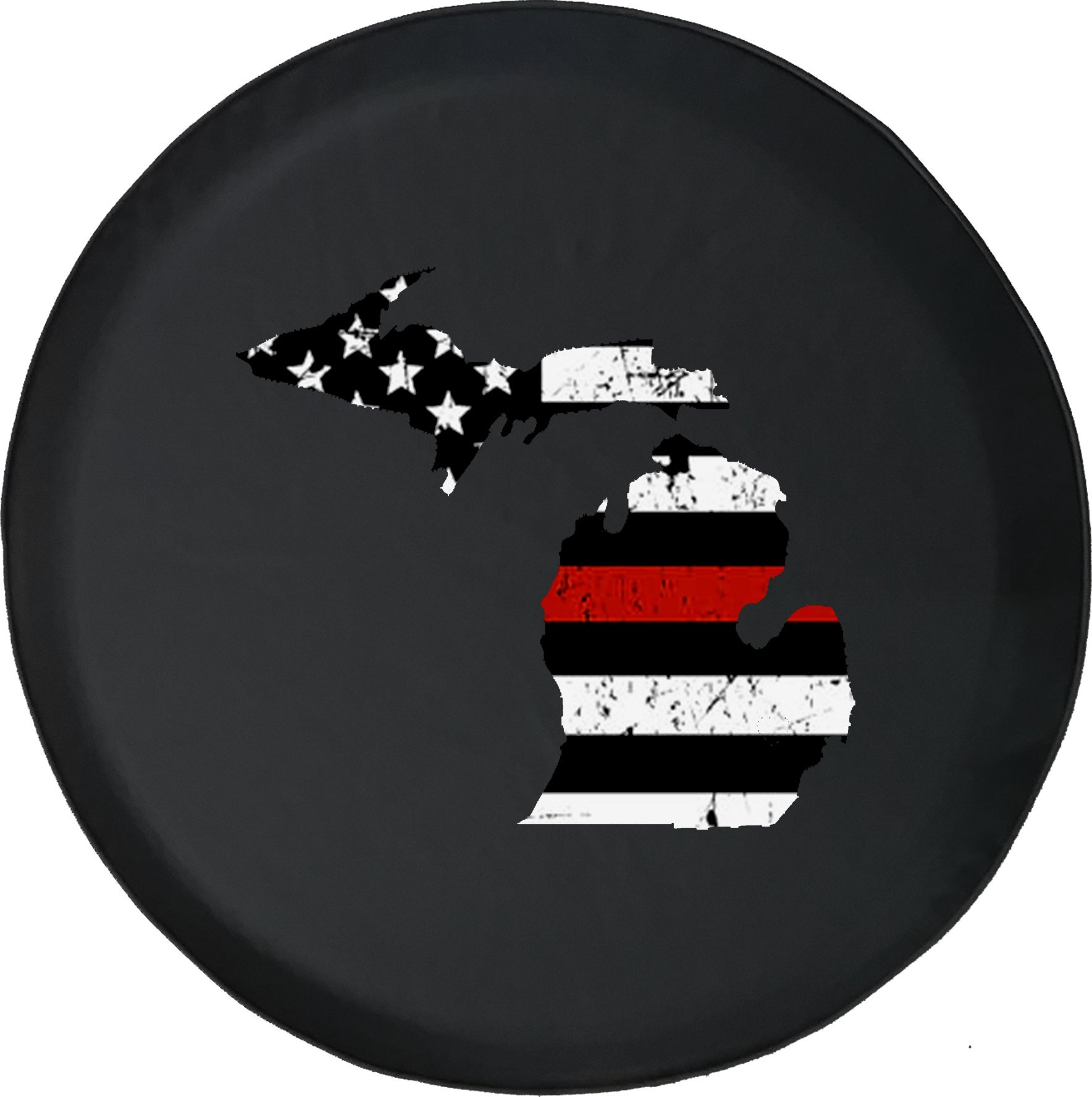 Michigan Car Tire Cover - 29 Inch Thin Red Line Distressed American Flag Design | Durable Caps Supply for Trucks, SUVs & RVs | Perfect for Outdoor Adventures & Patriotic Displays