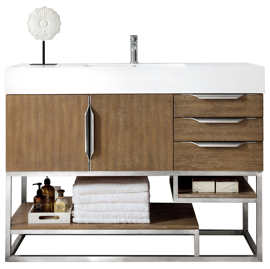 Columbia 48 Inch Single Bathroom Vanity in Latte Oak Finish - Modern Farmhouse Style for Small Bathrooms & Powder Rooms