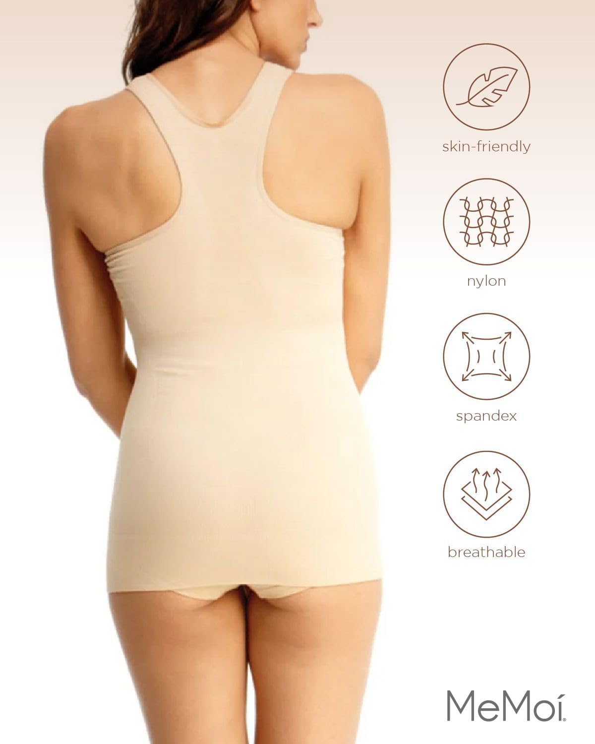 SlimMe Women's Racerback Sports Bra Tank Top - Supportive Tummy Control Workout Shirt for Yoga, Running & Gym - Size Small to 2X (Nude, X-Large)